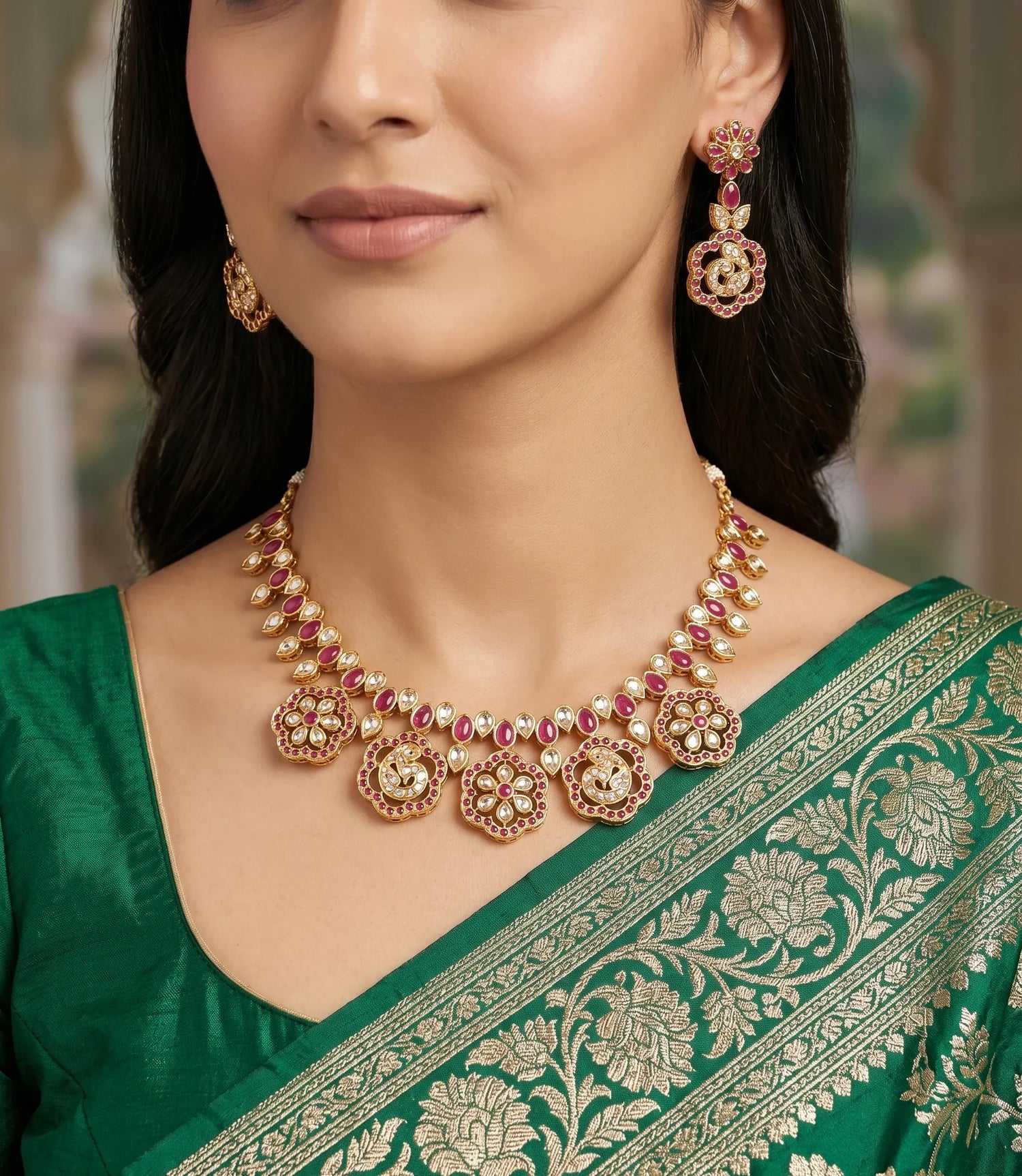 Elegant Moti Short Necklace Set – Gold