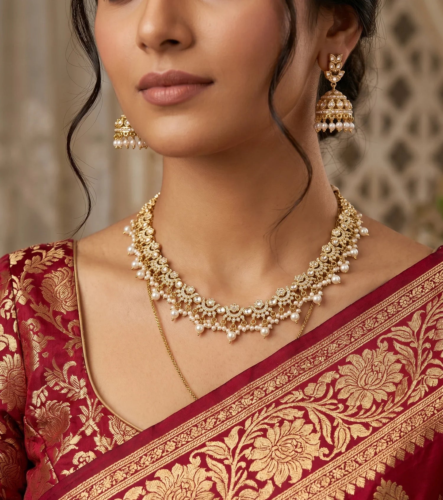 Royal Moti Short Necklace Set – Gold