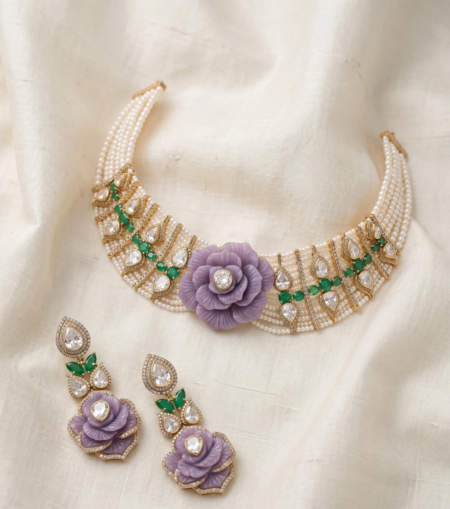 Zircon Polki IndoWestern Choker Set – Antique Gold