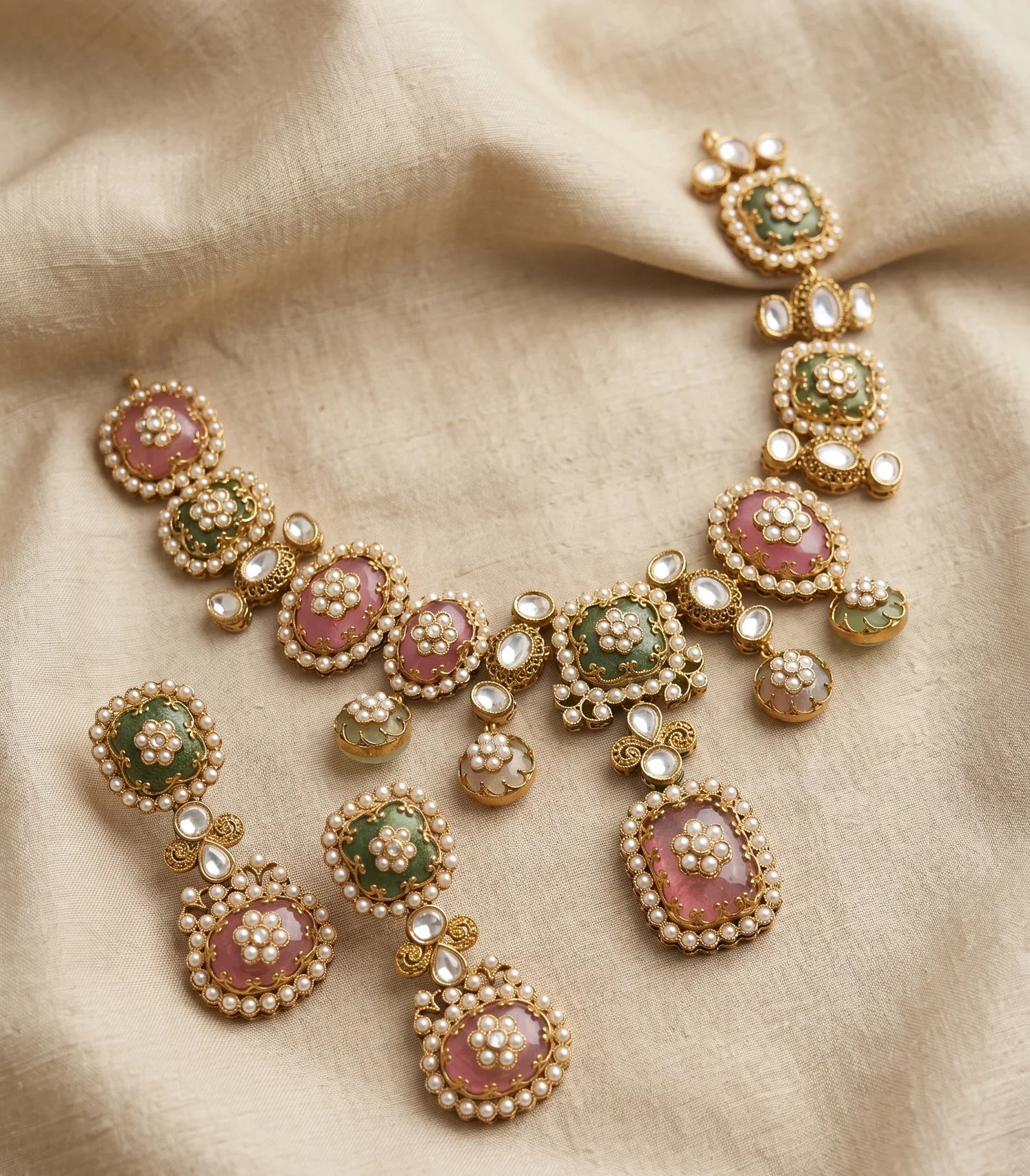 Multicolor Stone IndoWestern Short Necklace Set – Gold