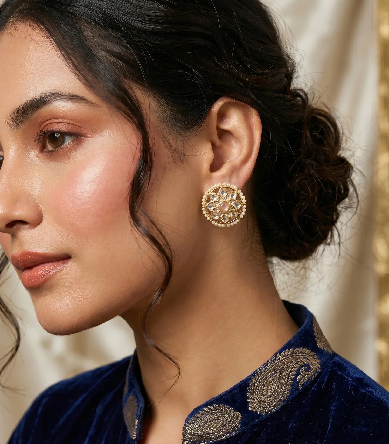 Classic Polki Stud Earrings – Antique Gold