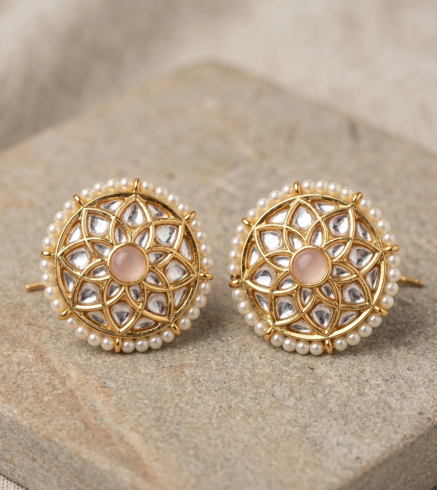 Classic Polki Stud Earrings – Antique Gold