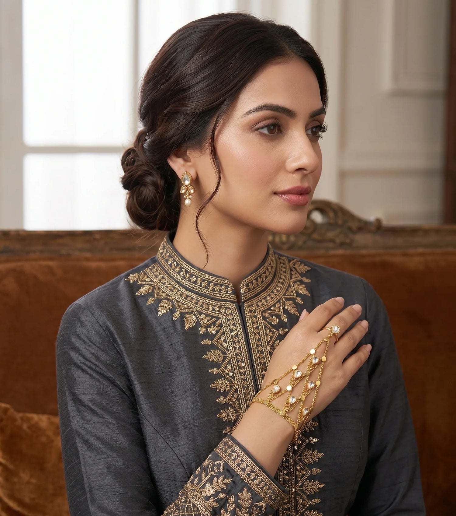 Polki Grace Hathphool - Gold