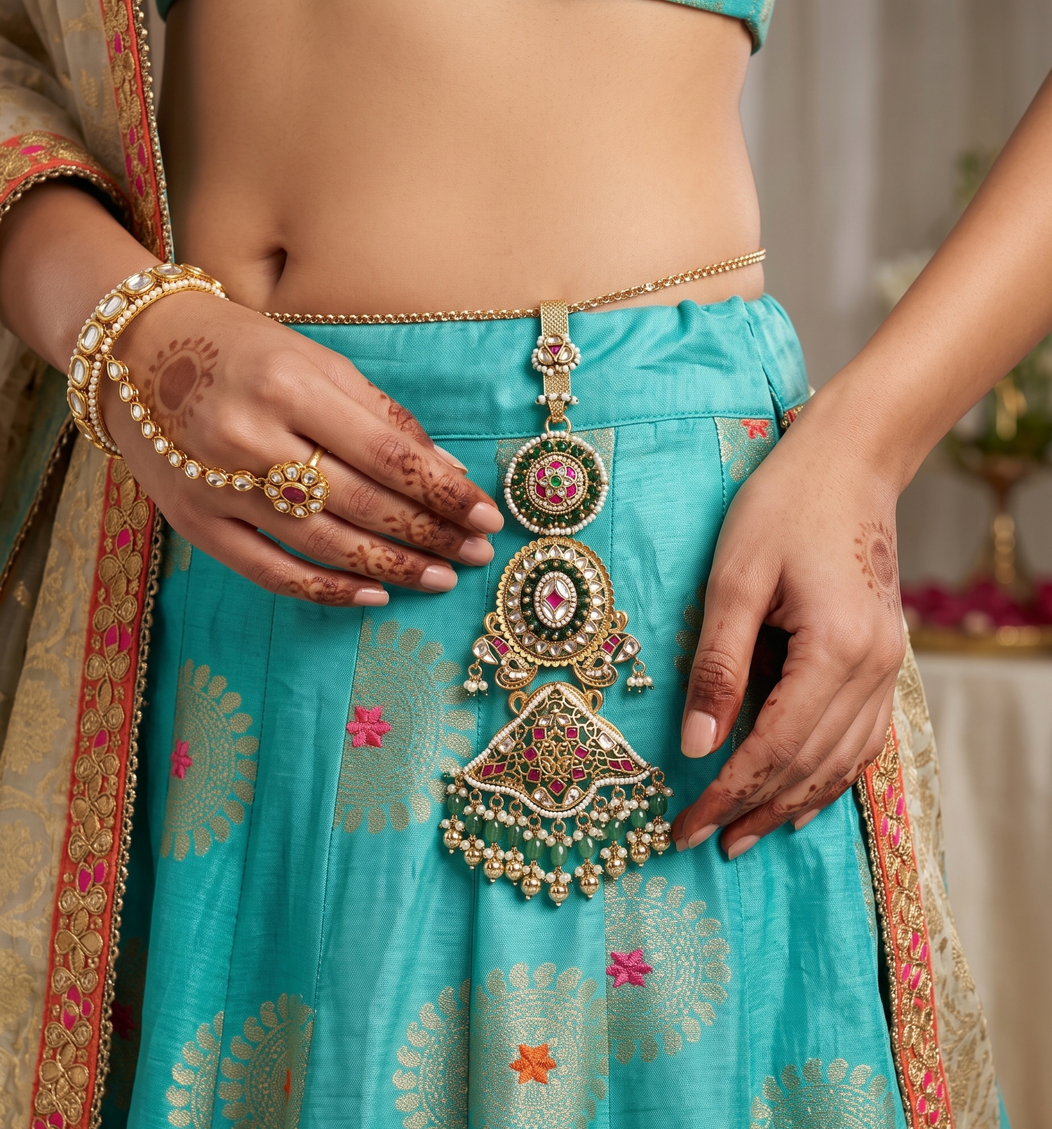 Gold Plated Jadau Bridal Juda Accessory