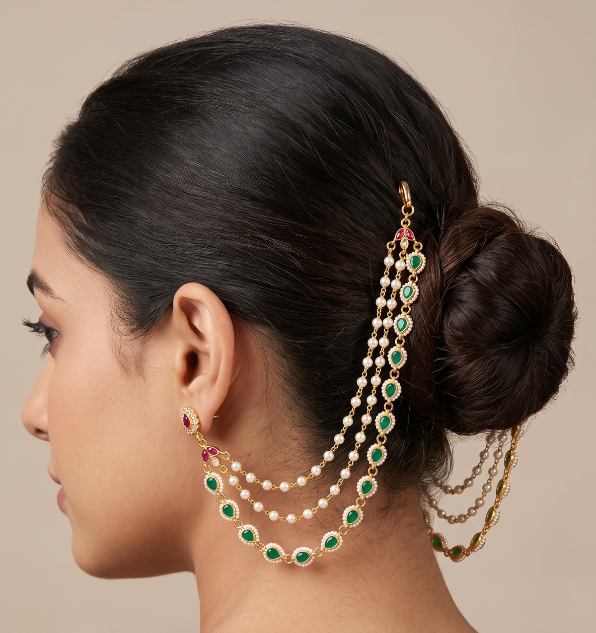 Jadau Charm Earchain - Gold