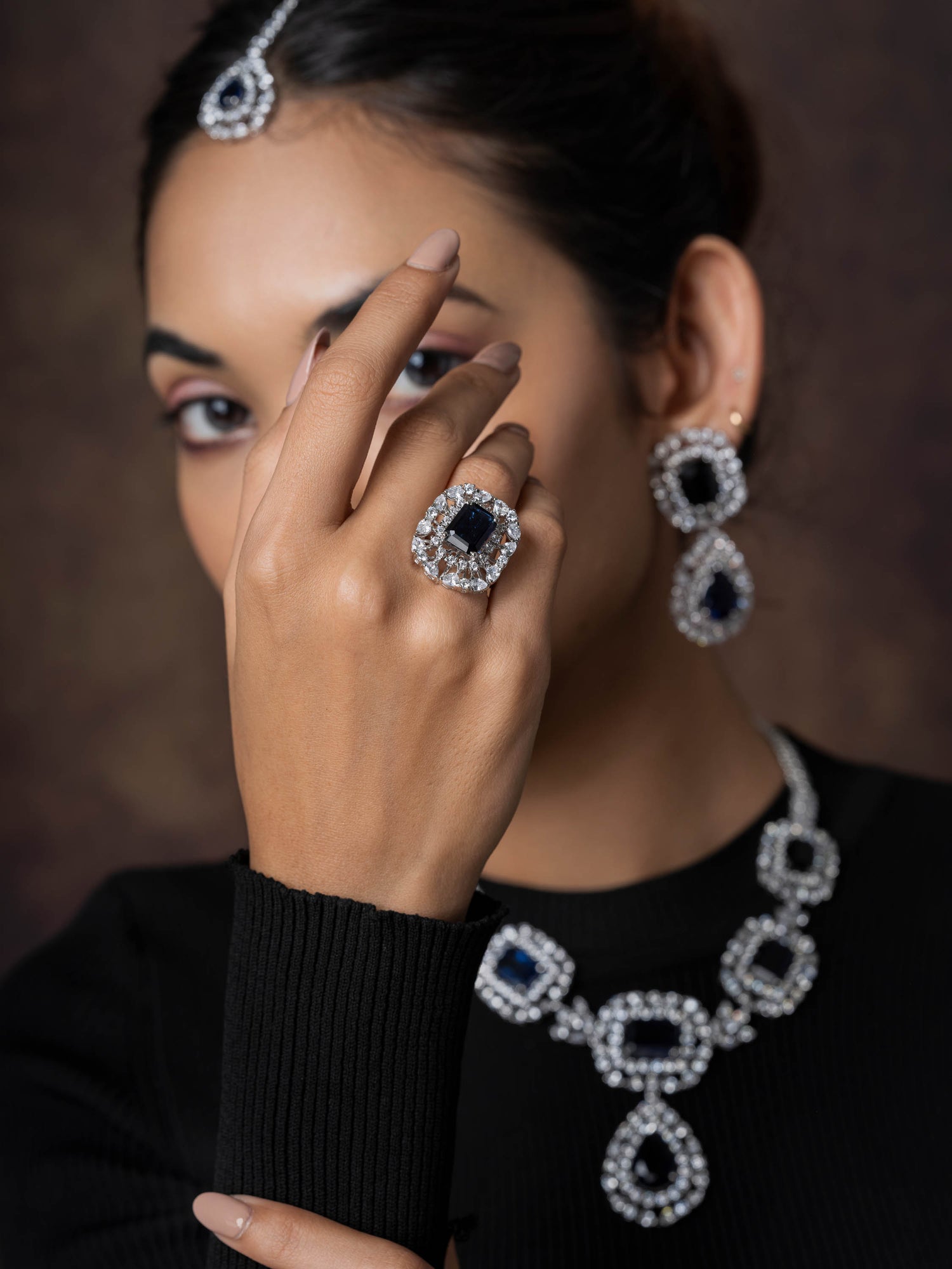 Ziyana,Regal Bejeweled Silver Ring