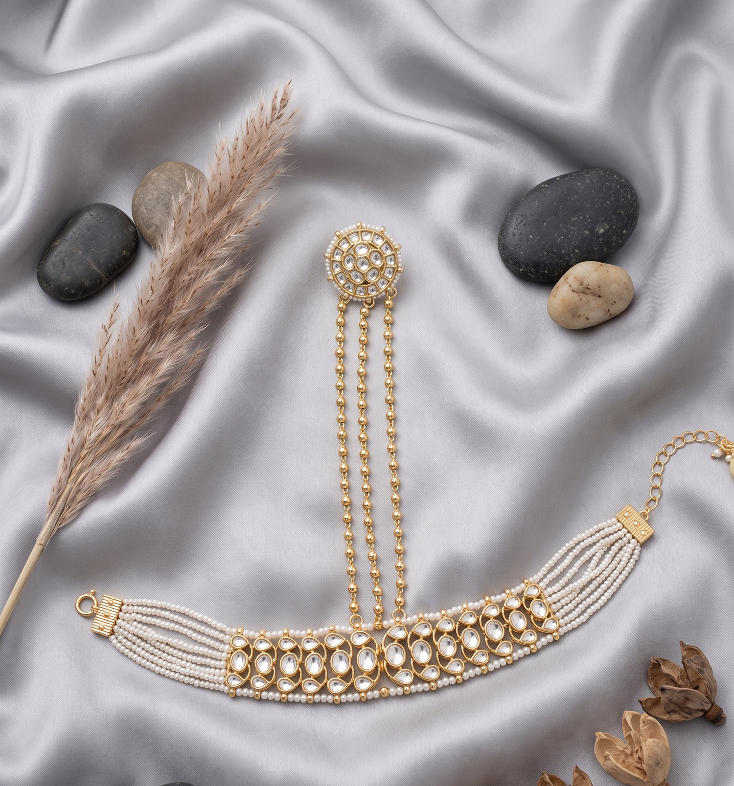 Jadau Luxe Hathphool - Gold