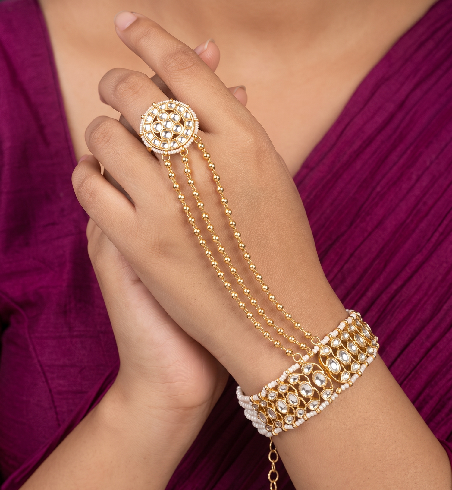 Jadau Luxe Hathphool - Gold