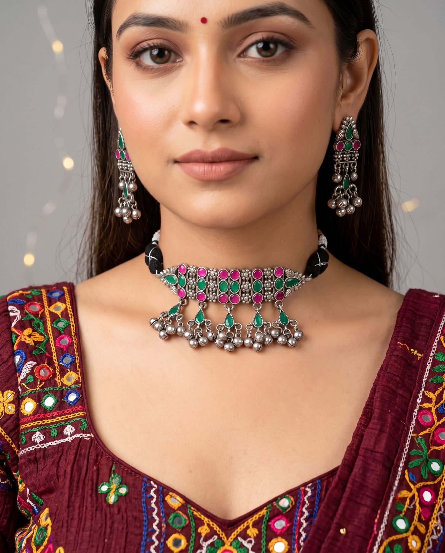 Navratri Silver Choker Necklace Set