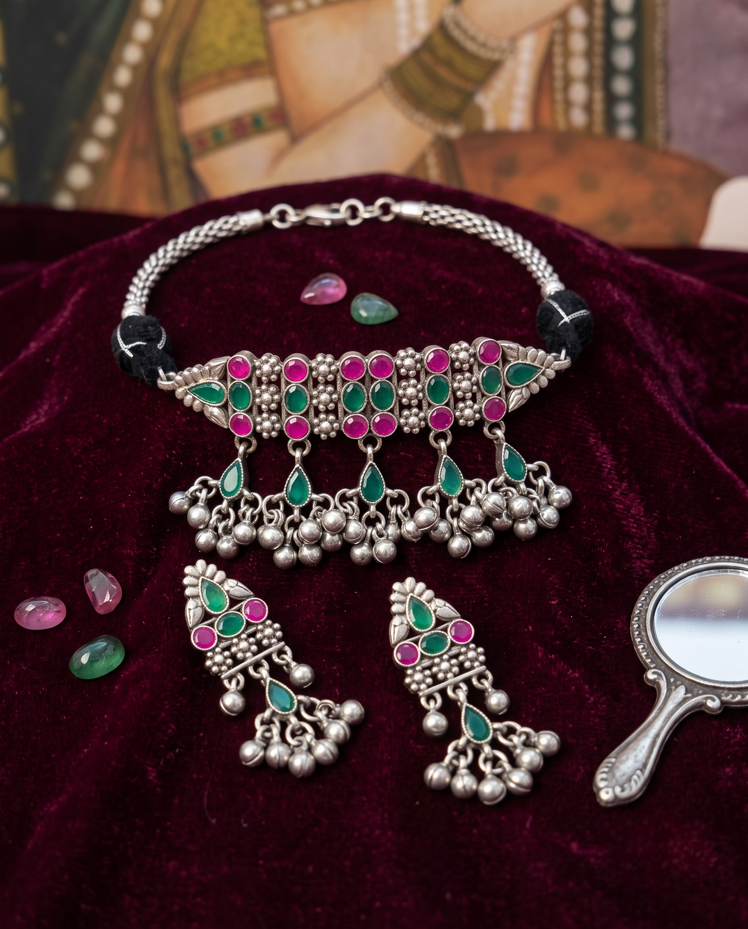 Navratri Silver Choker Necklace Set
