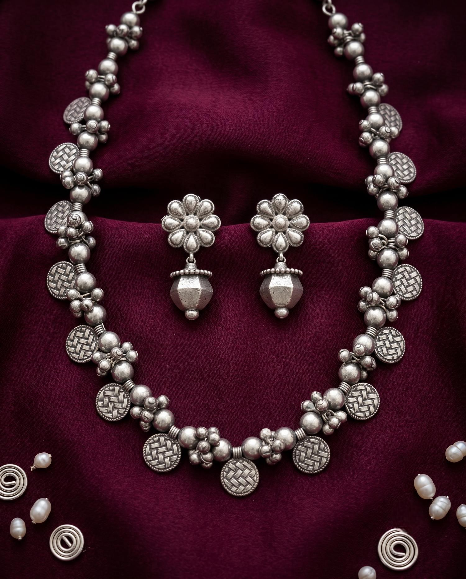 Traditional Silver Necklace Set for Navratri