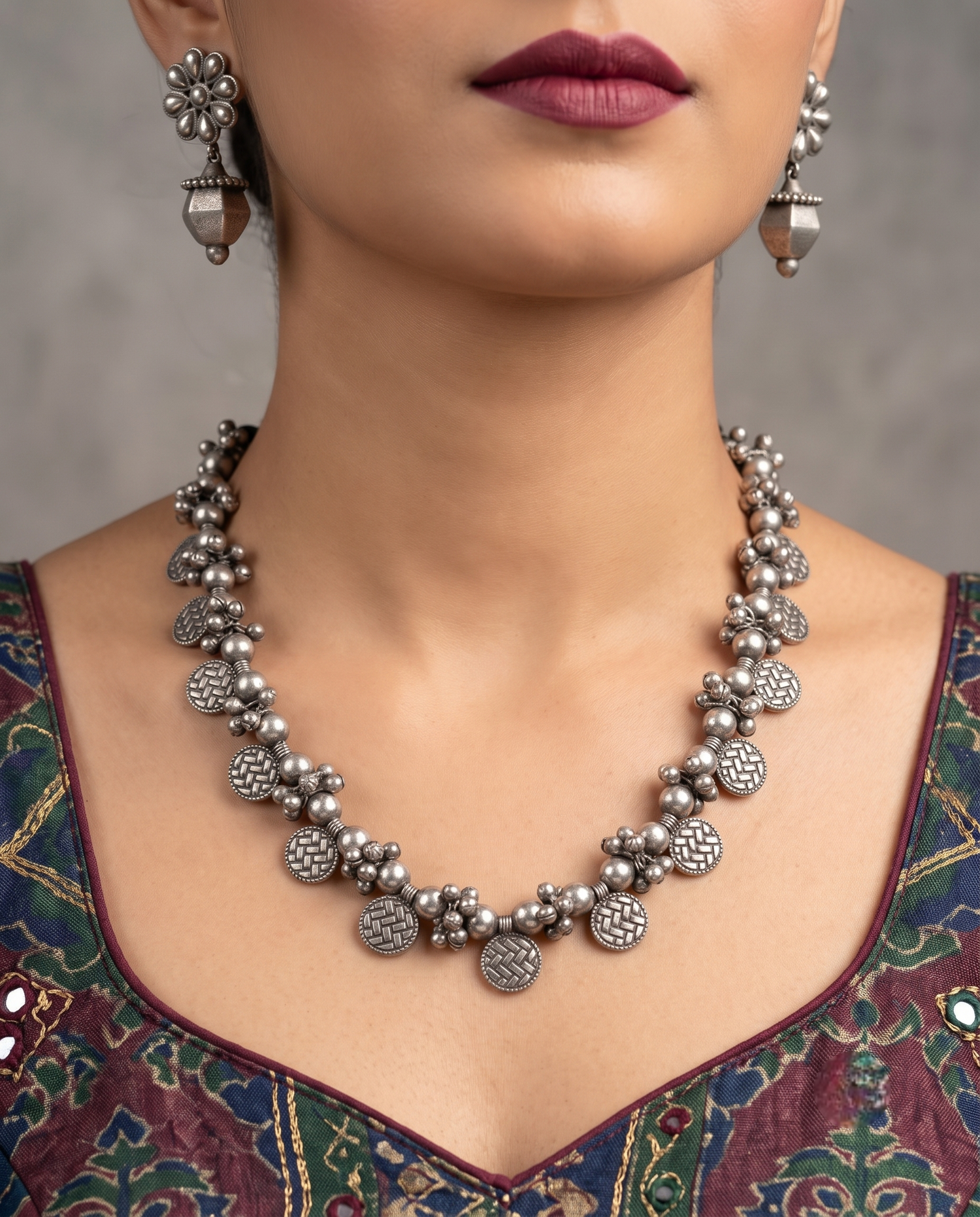 Traditional Silver Necklace Set for Navratri
