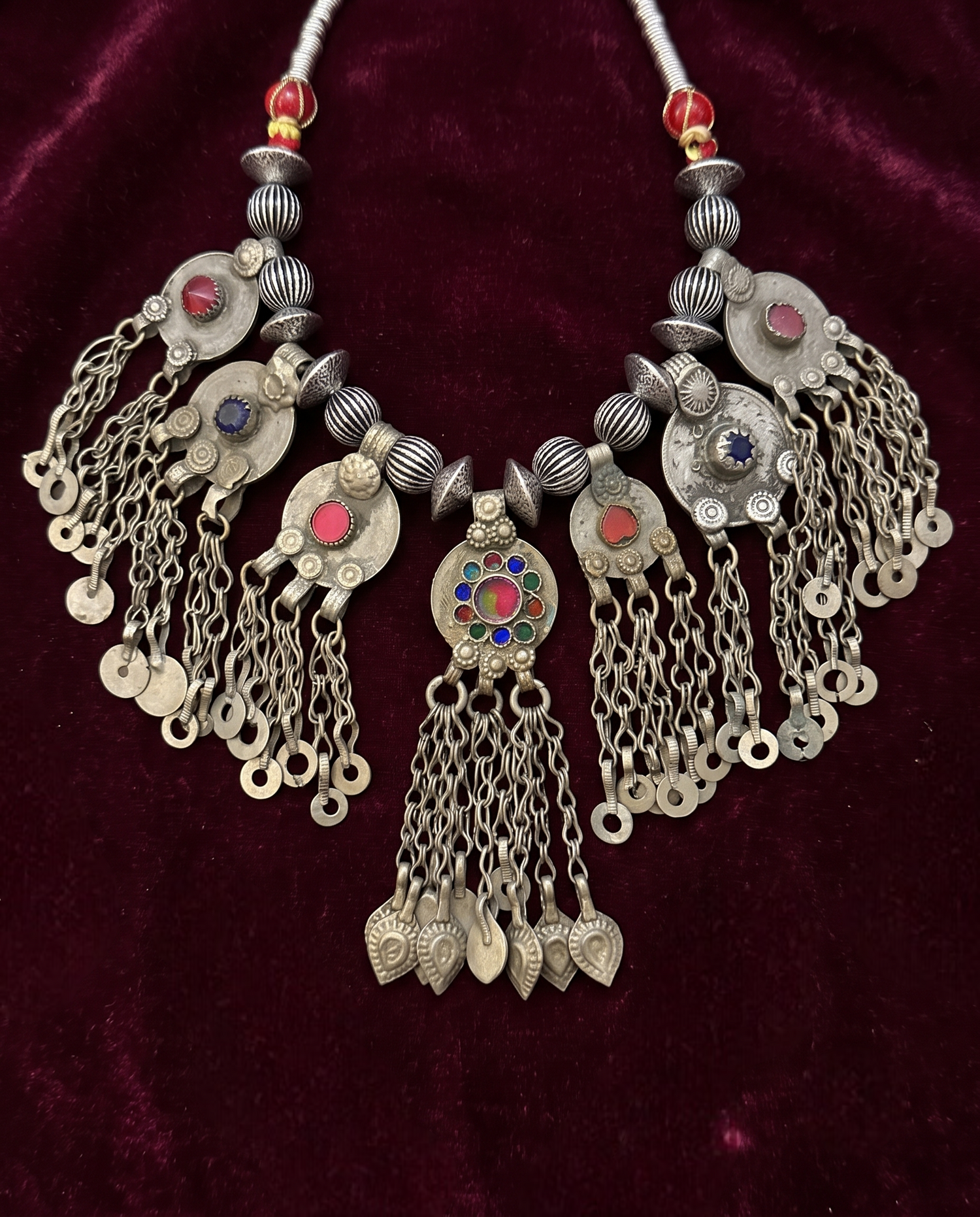 Navratri Silver Stone Statement Necklace