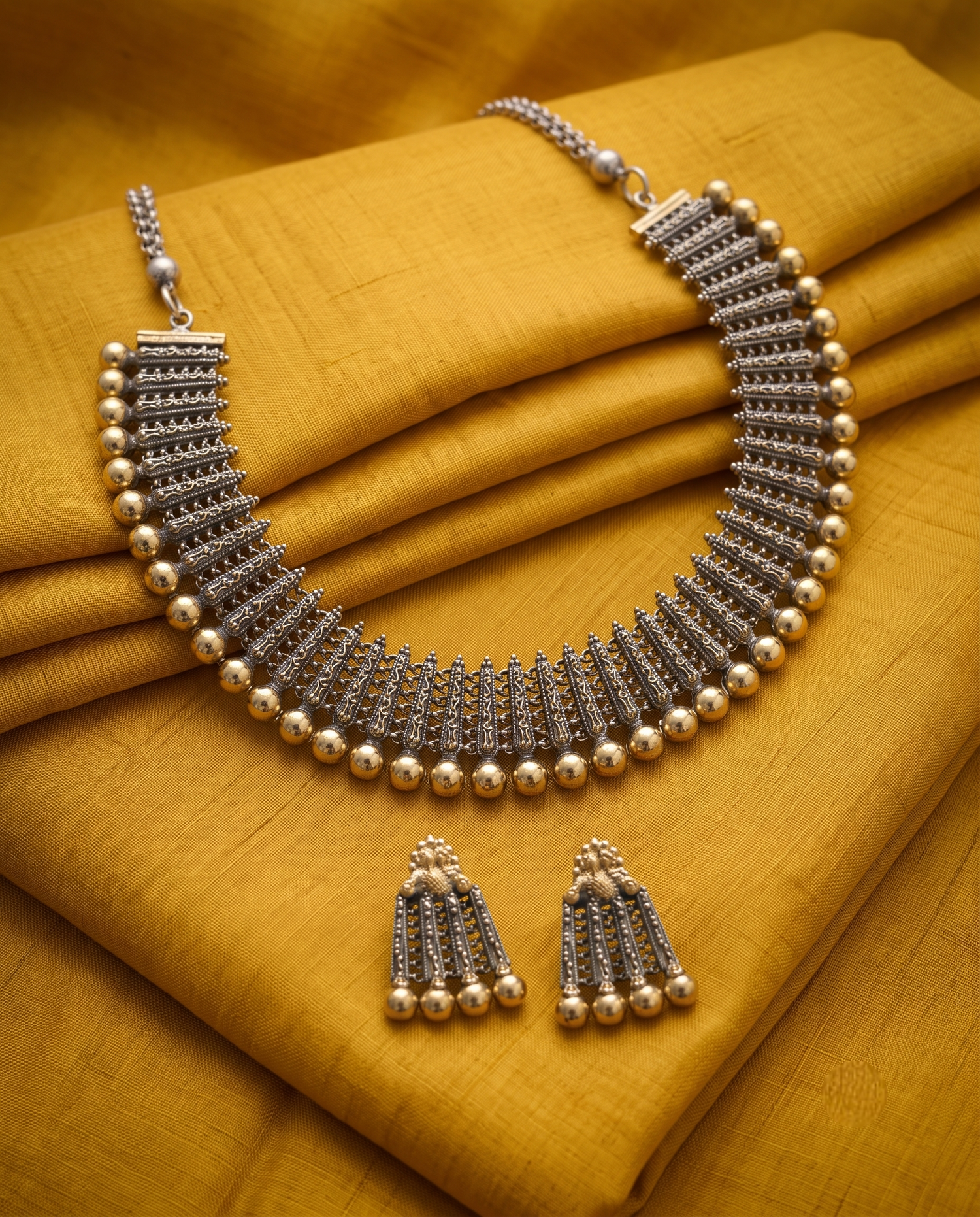 Silver Gold Finish Navratri Necklace Set