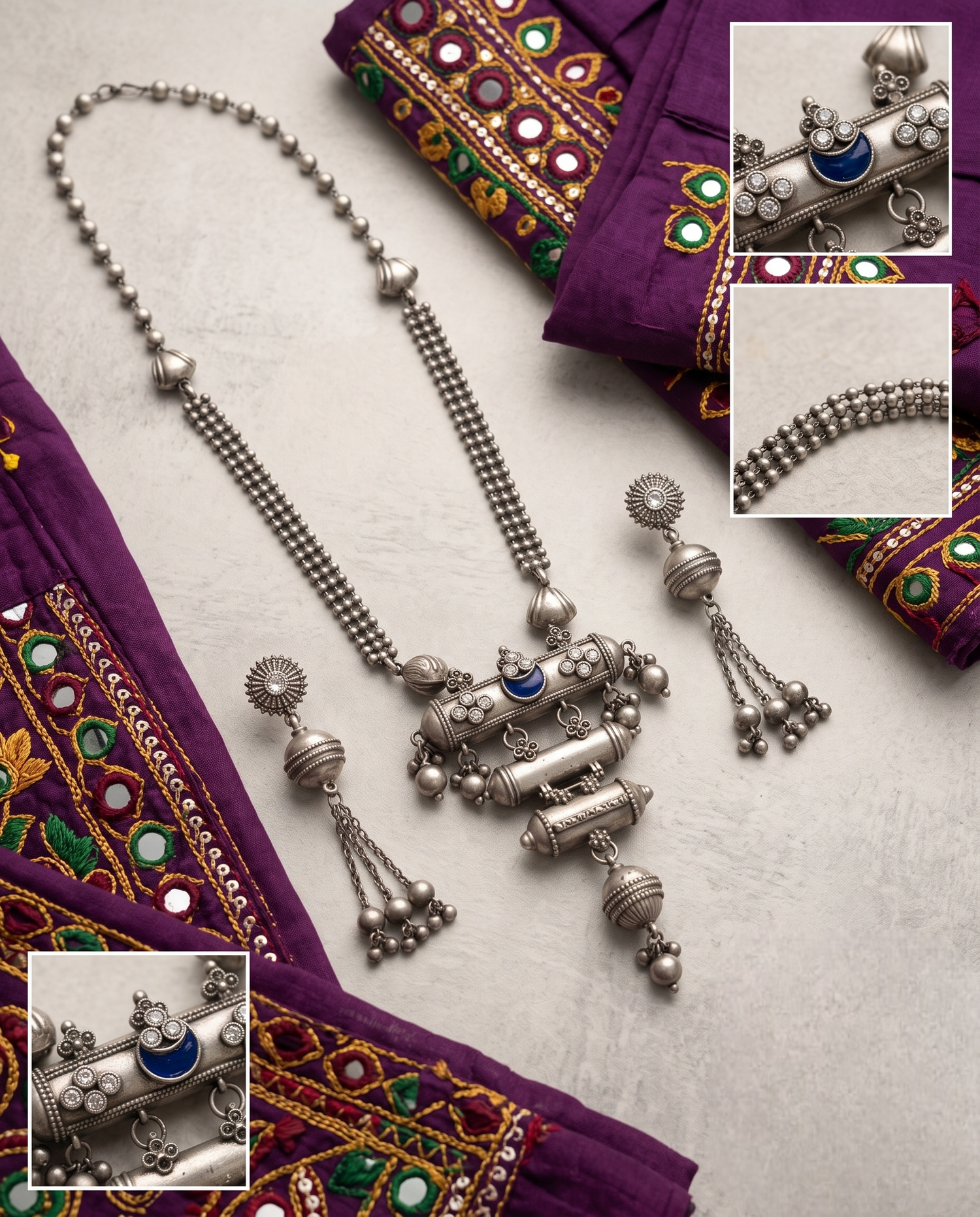 Traditional Silver Moti Necklace Set