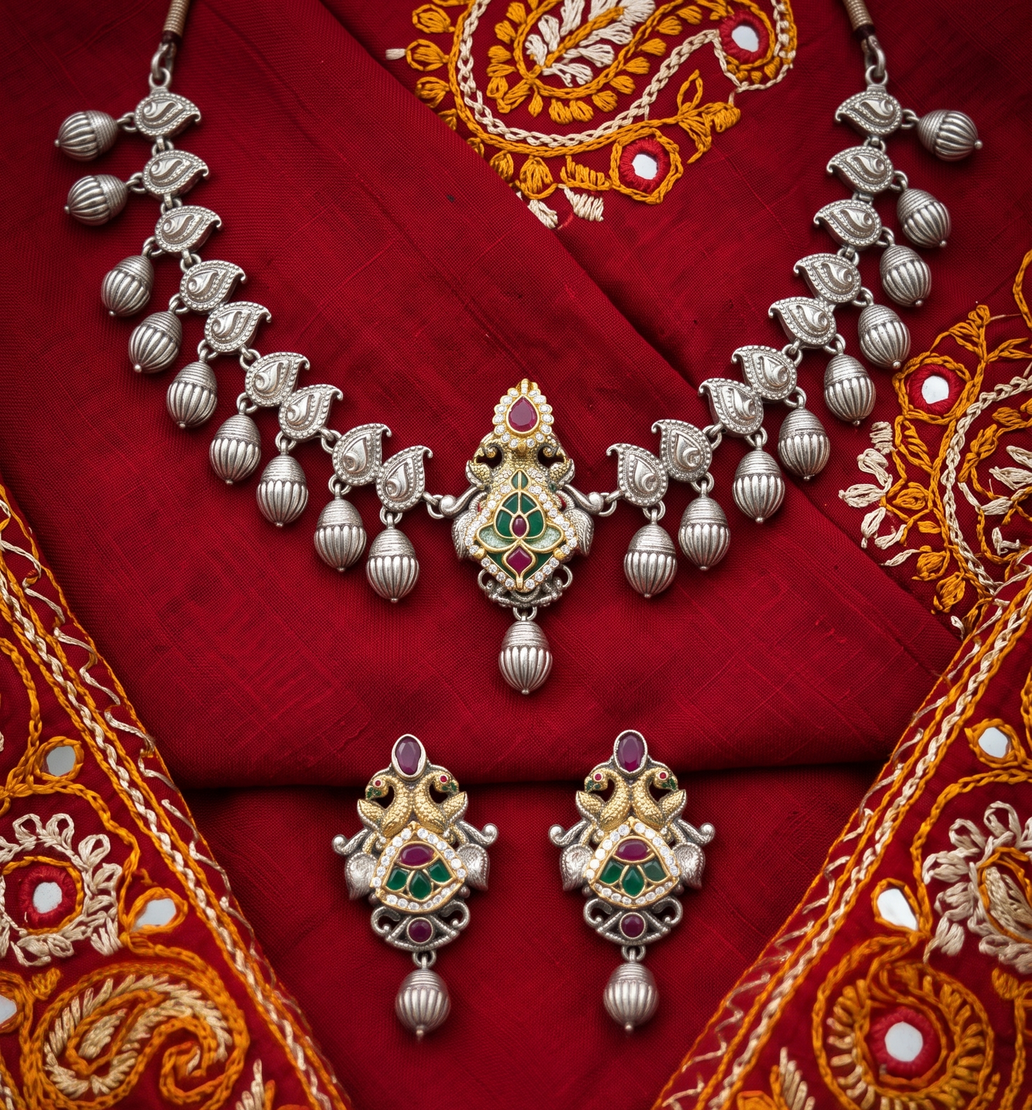 Silver Pearl Necklace Set for Navratri