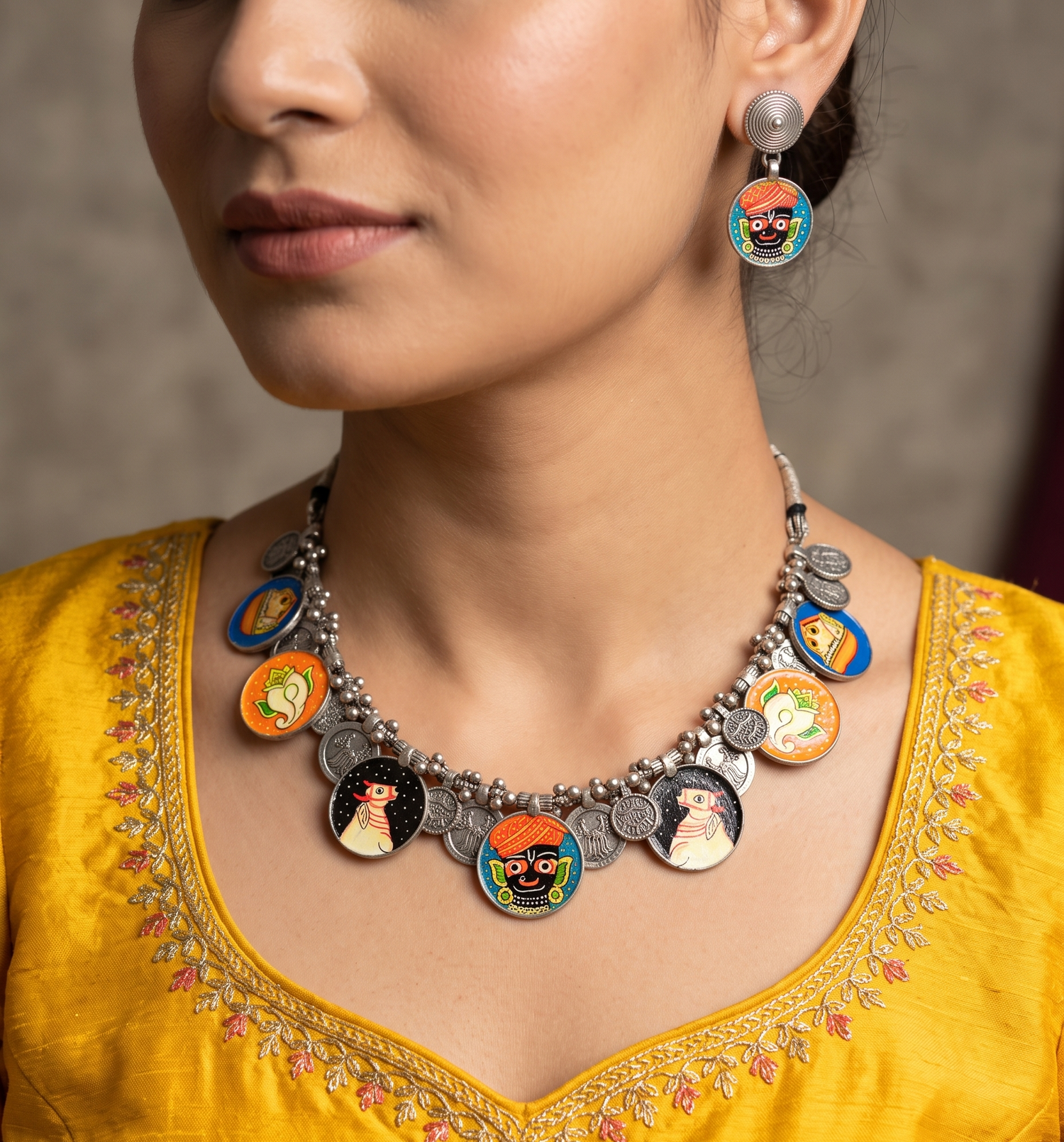 Silver Printed Necklace Set for Women