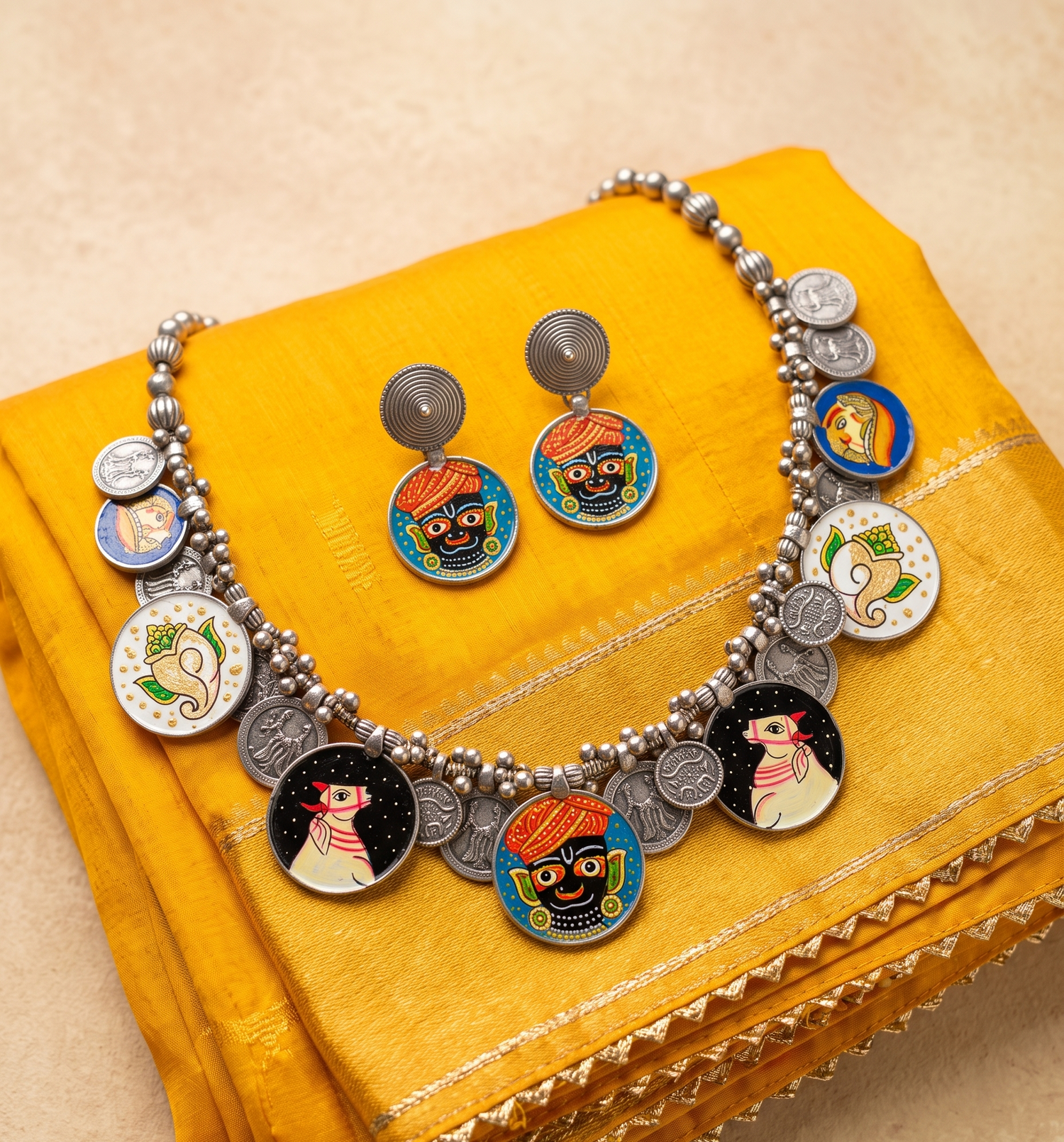 Silver Printed Necklace Set for Women