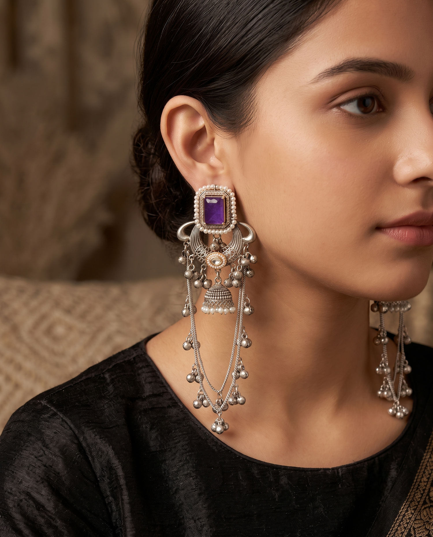 Silver Plated Pearl Stone Earrings