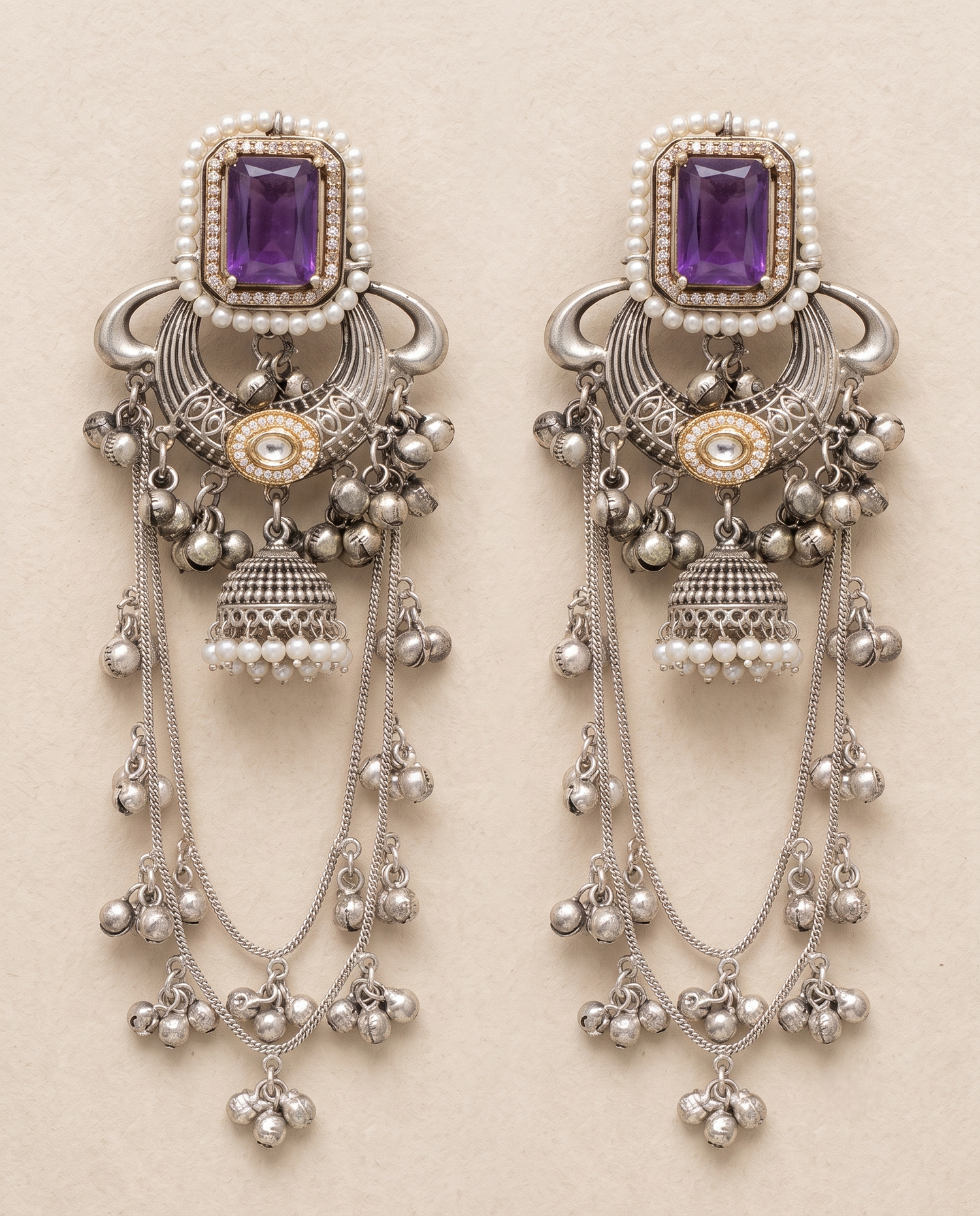 Silver Plated Pearl Stone Earrings