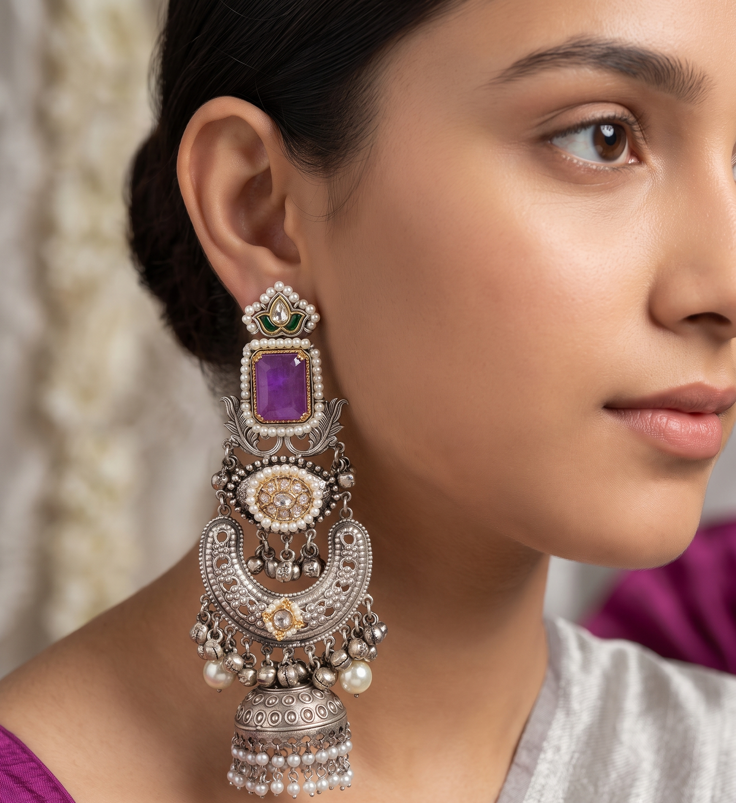 Silver Plated Purple Pearl Earrings