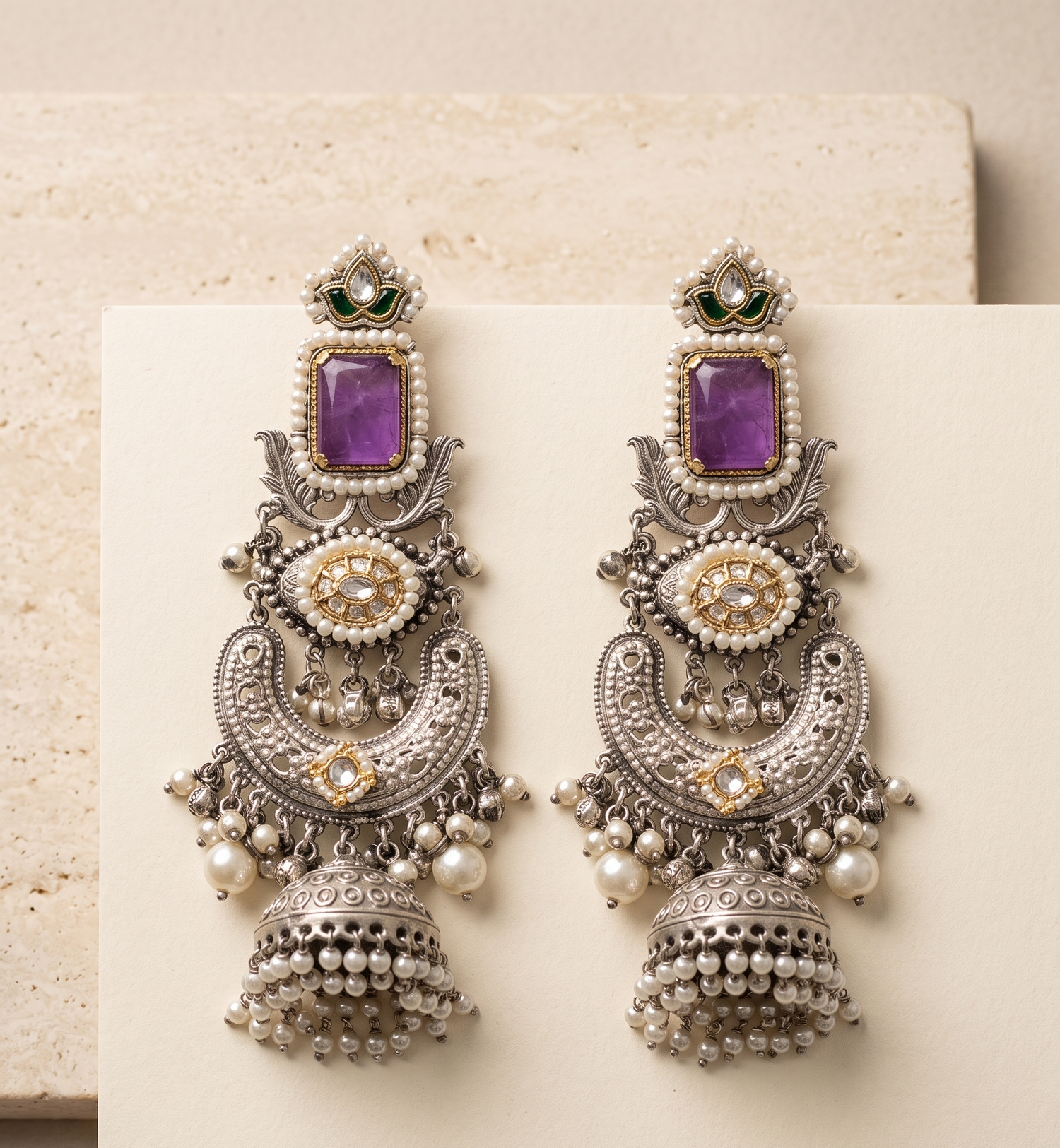 Silver Plated Purple Pearl Earrings