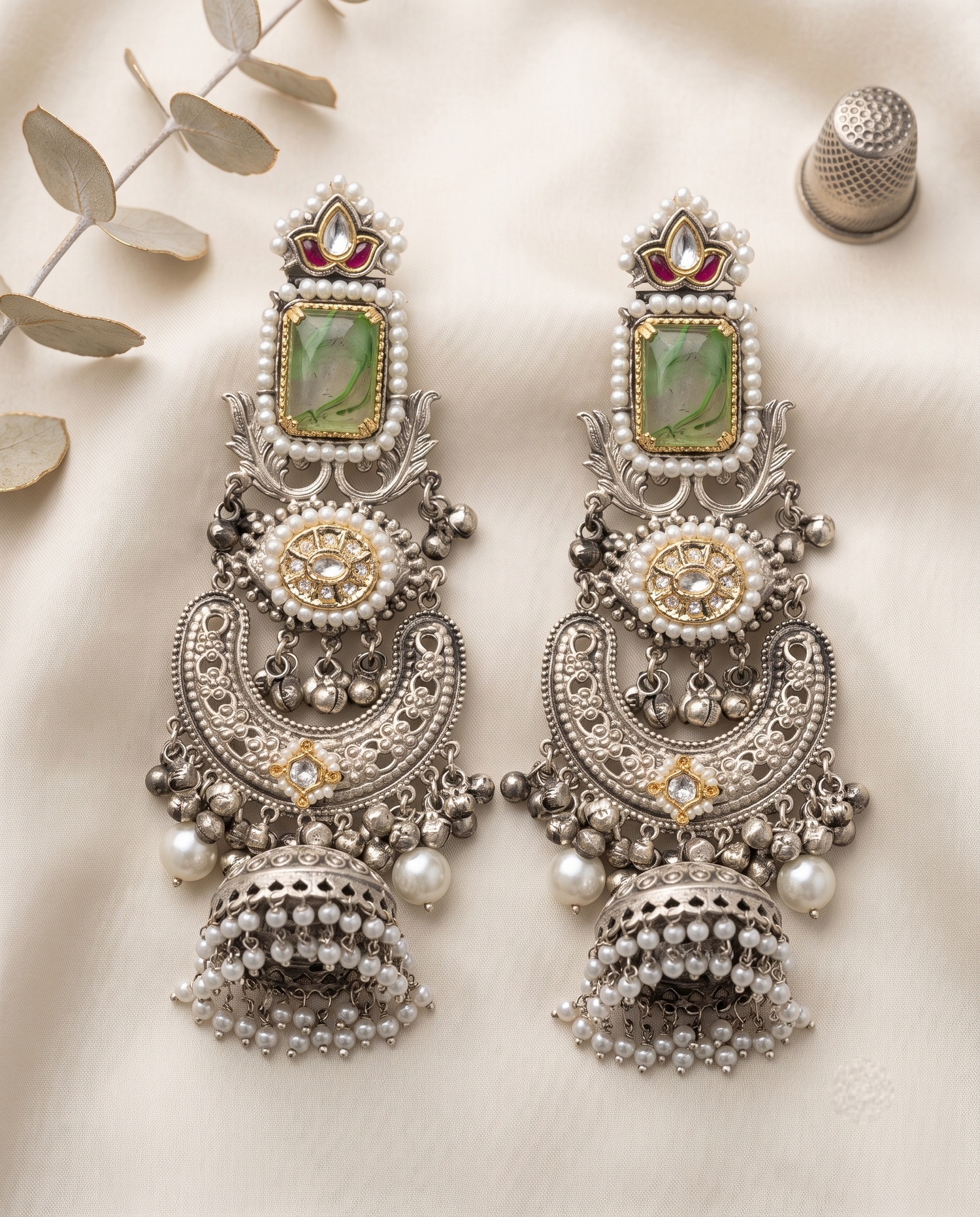 Silver Plated Green Pearl Earrings