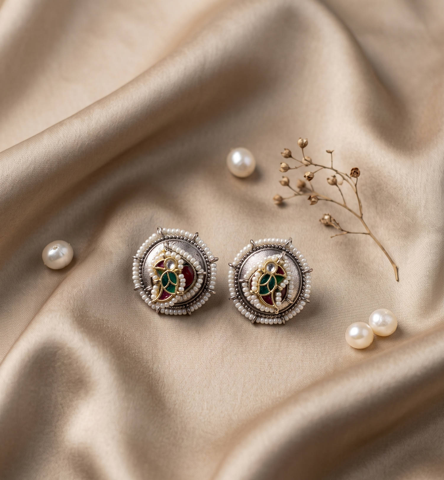 Silver Plated Pearl Stud Earrings