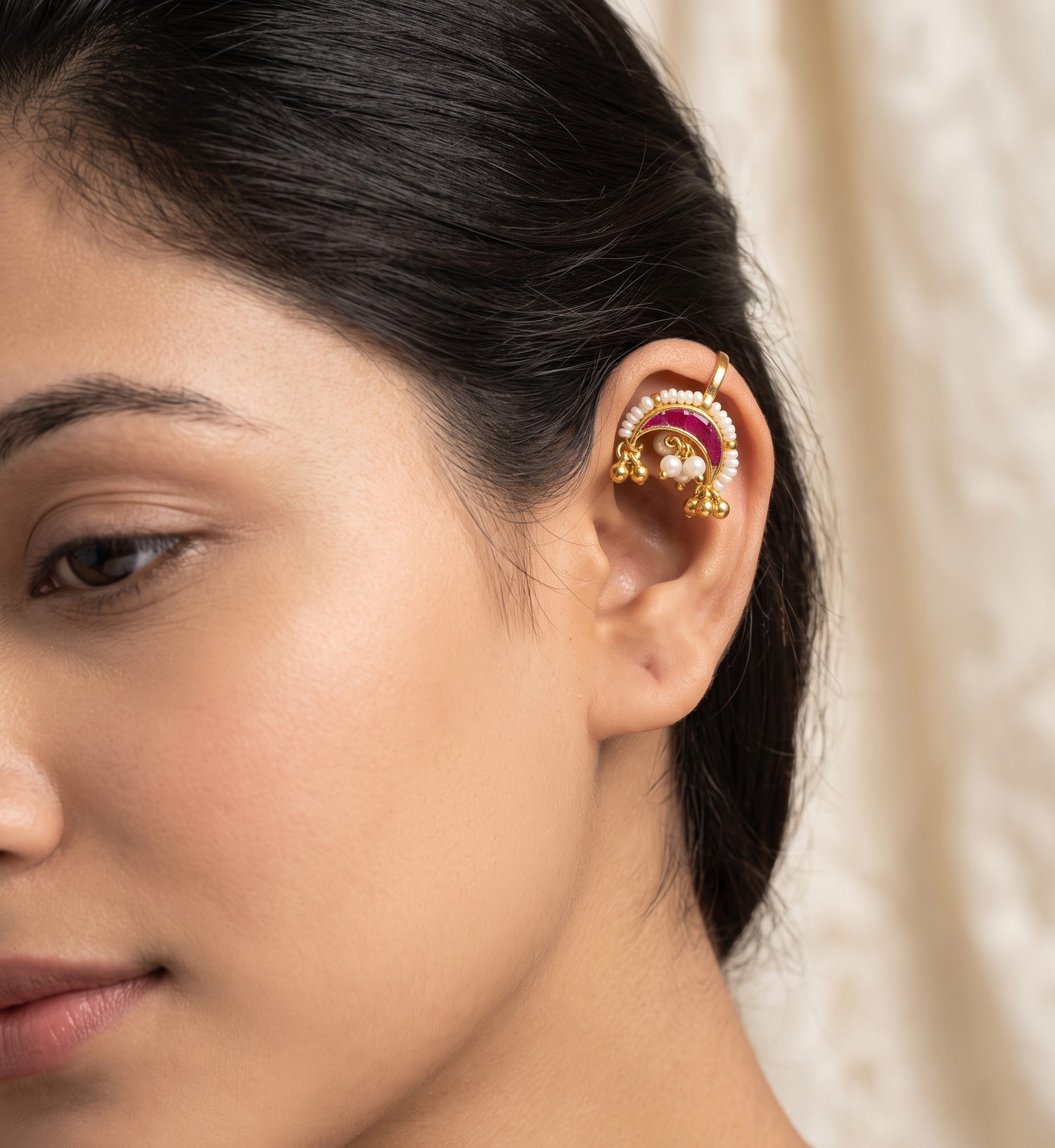 Gold Plated Kundan Pearl Bugadi