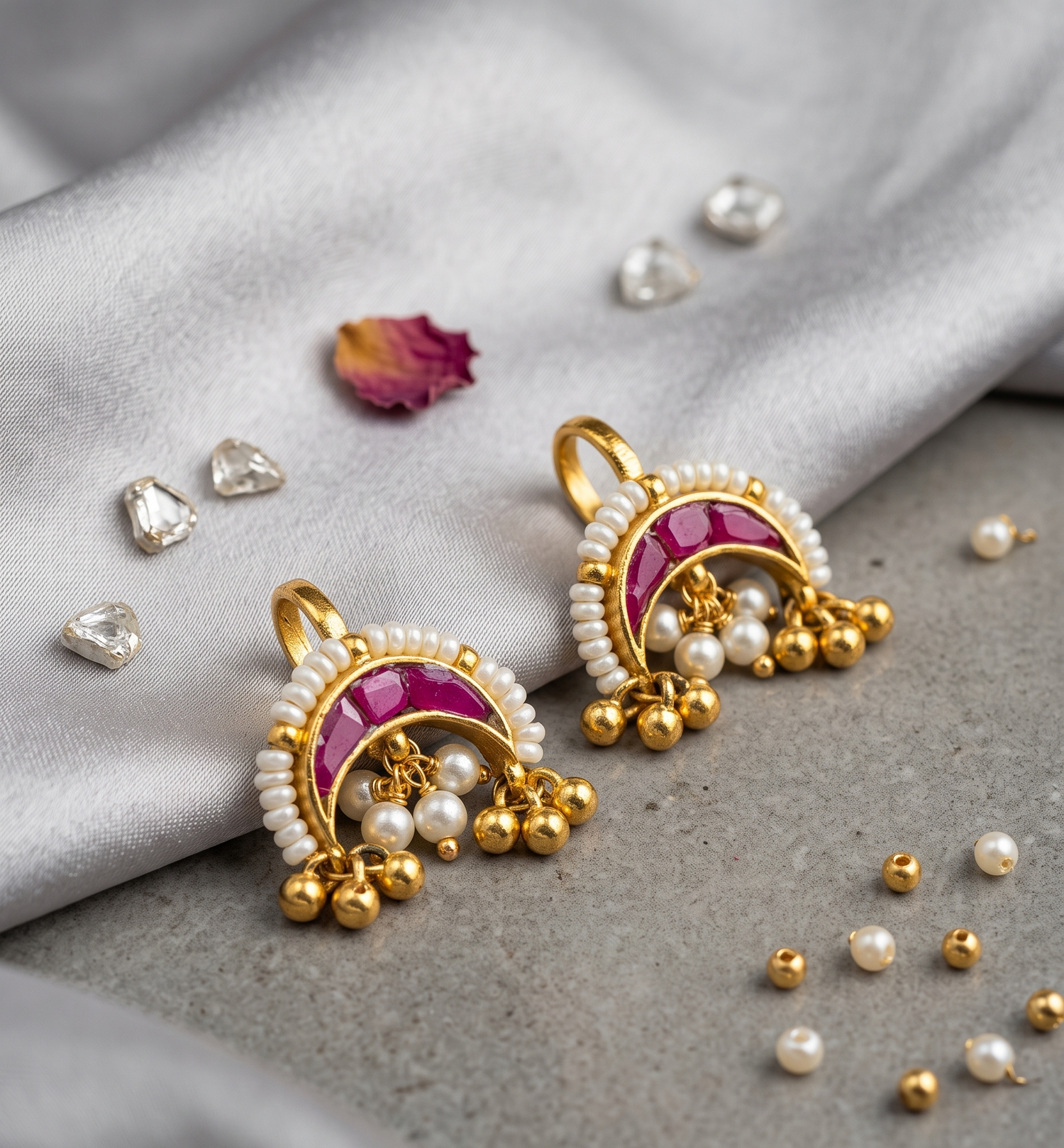 Gold Plated Kundan Pearl Bugadi
