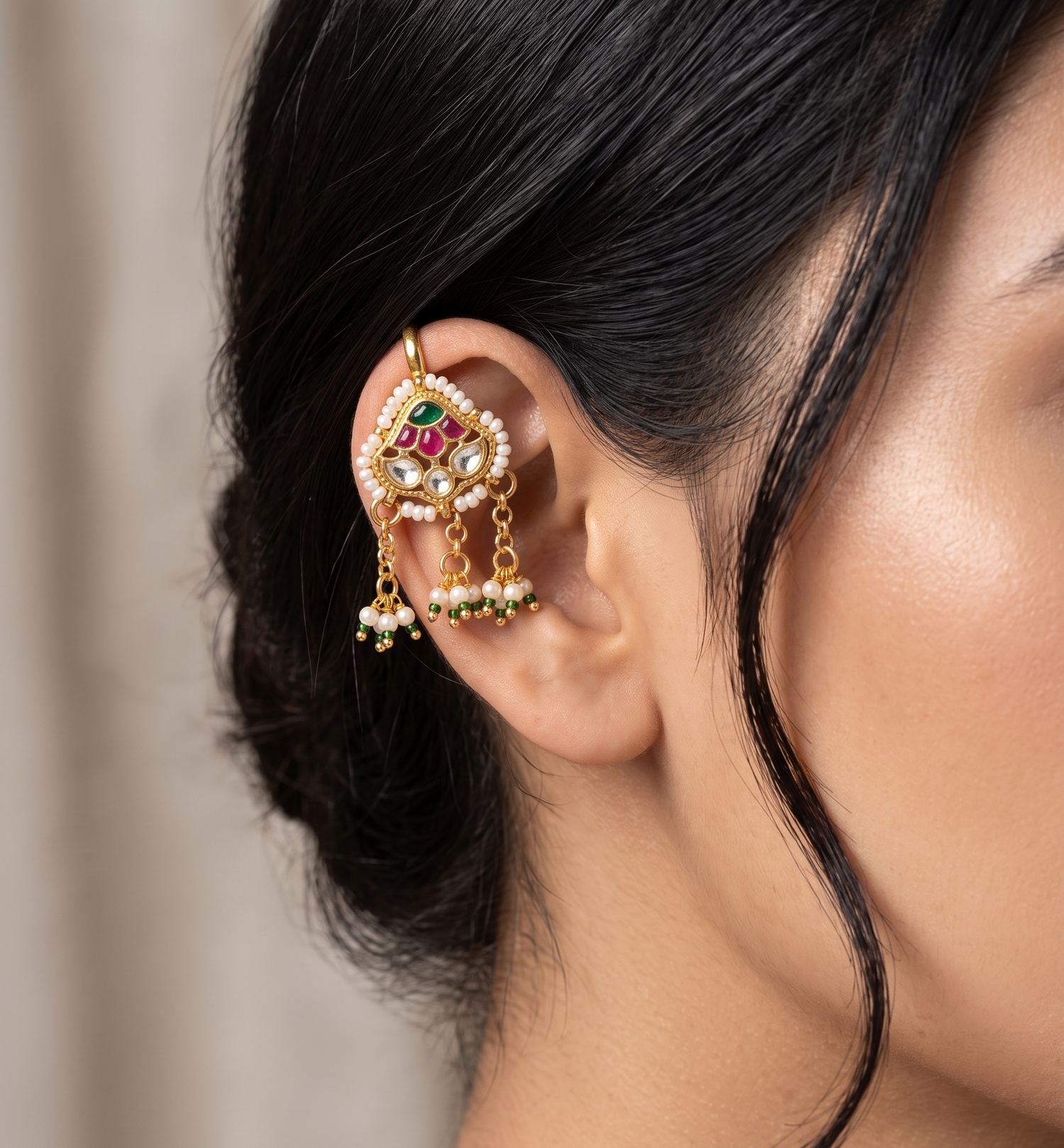 Gold Plated Designer Kundan Bugadi
