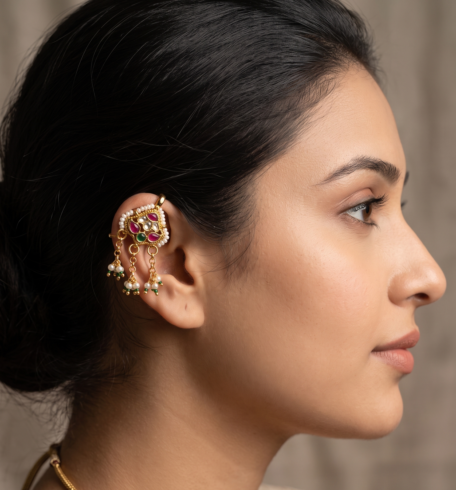 Gold Plated Floral Kundan Bugadi