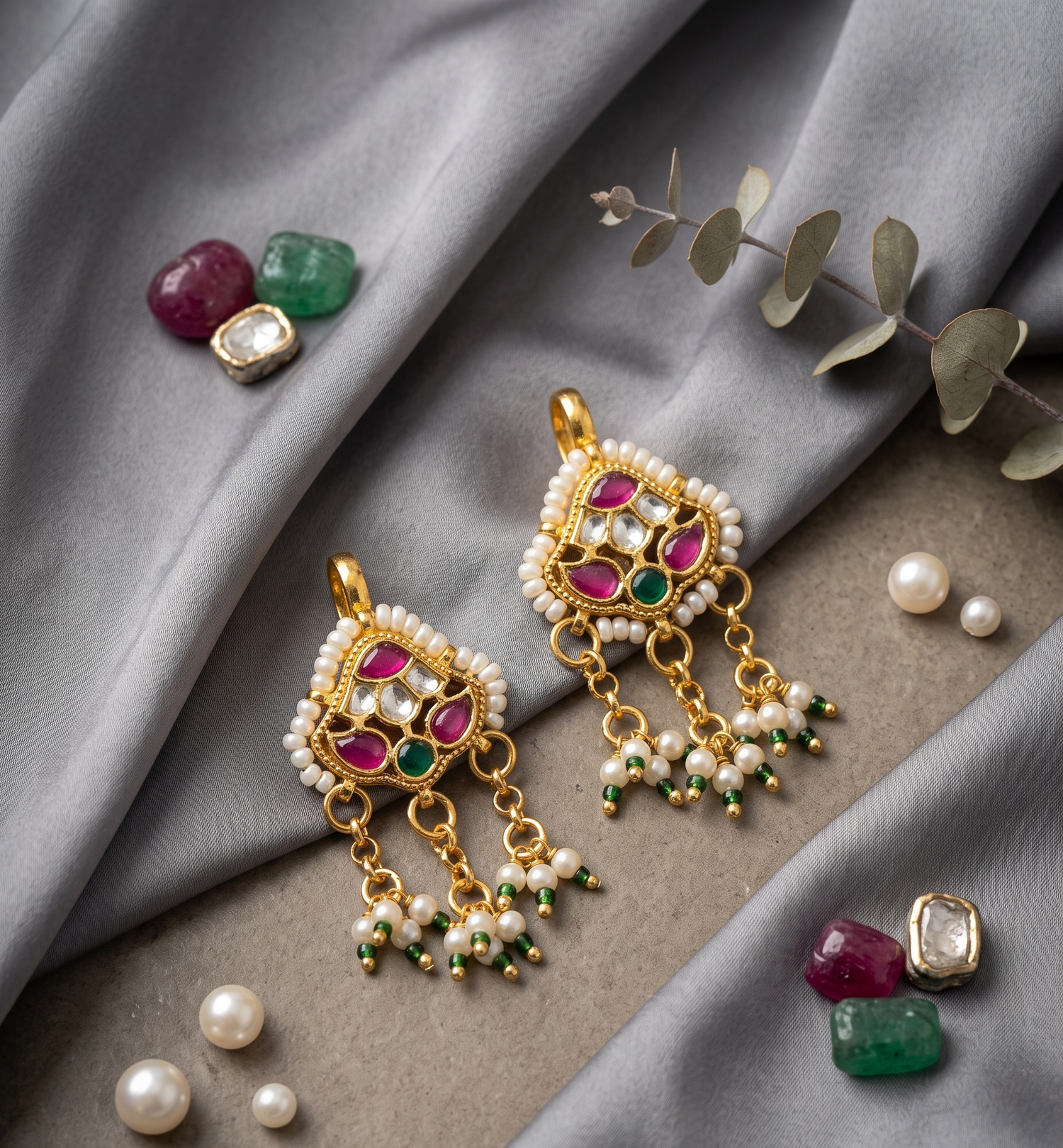 Gold Plated Floral Kundan Bugadi