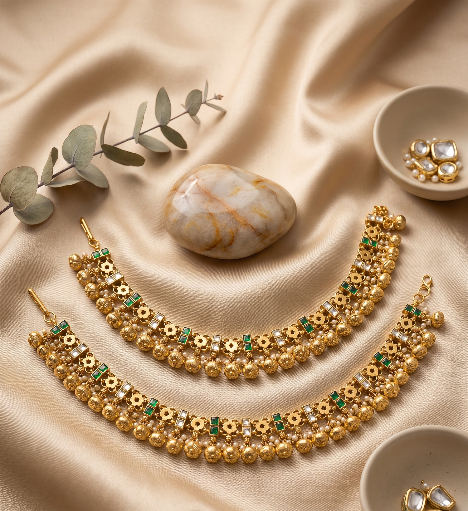 Gold Plated Jadau Bridal Anklet Pair