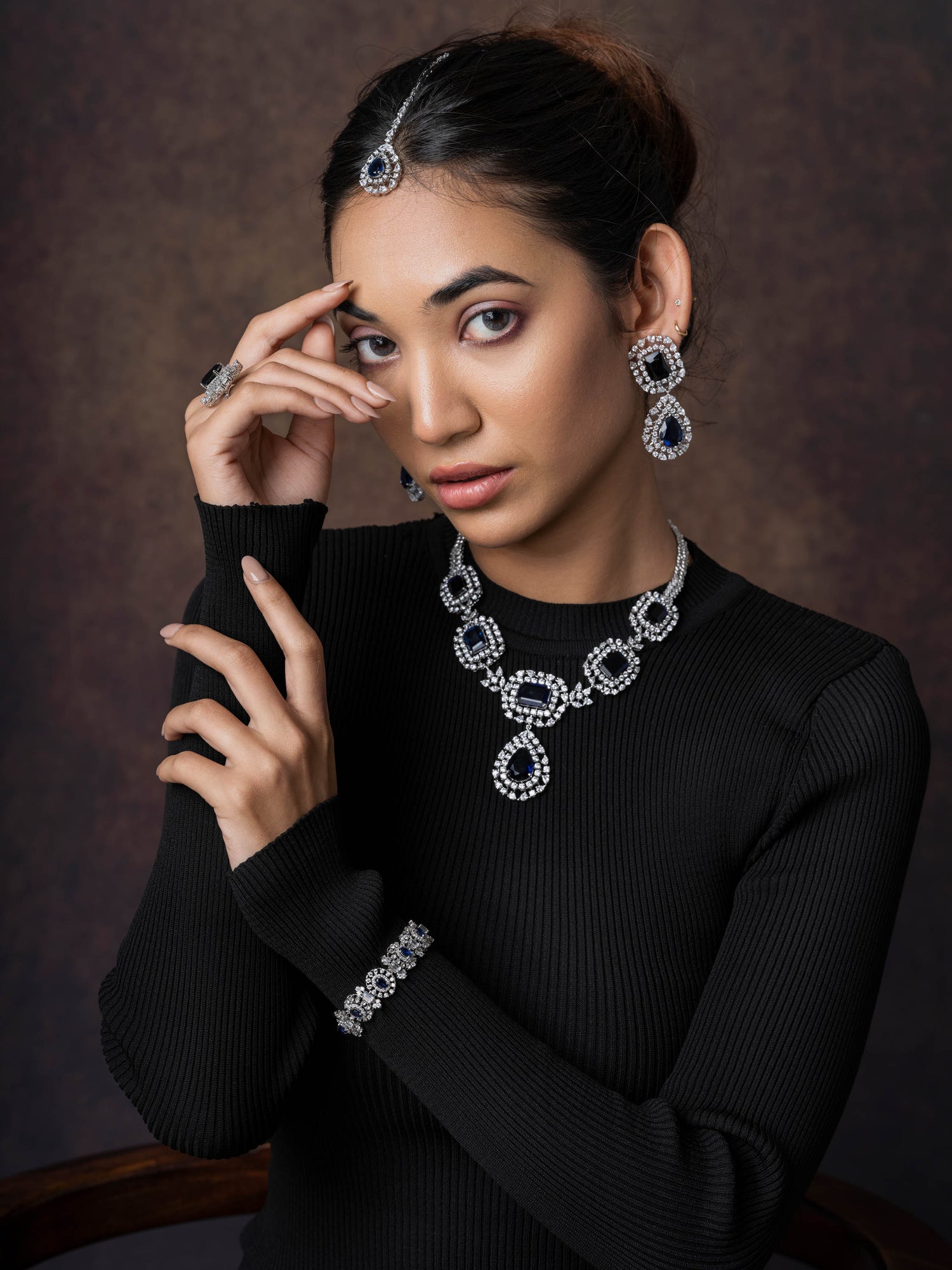 Ziyana,Regal Bejeweled Silver Maang Tiko
