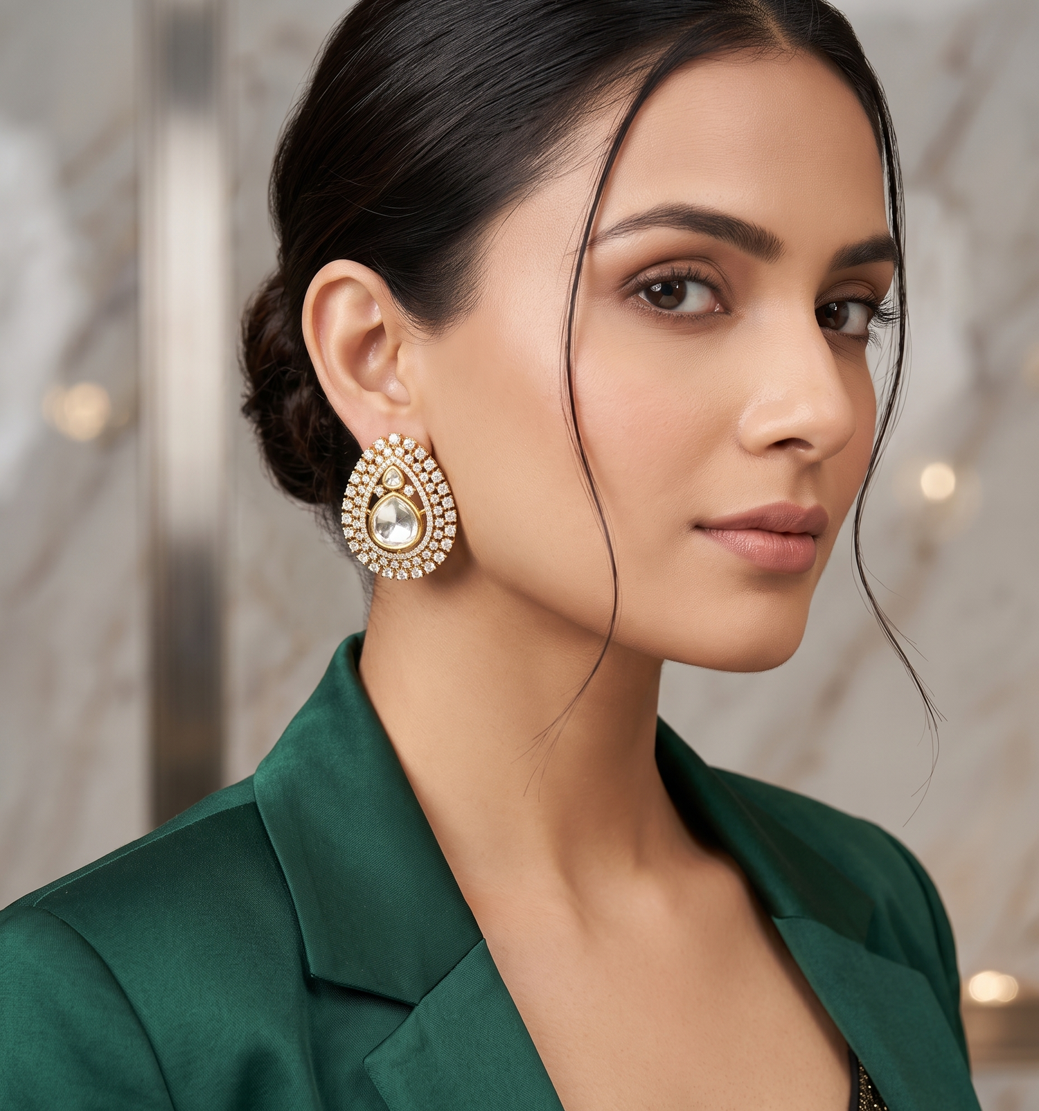 Gold Plated Diamond Stud Earrings