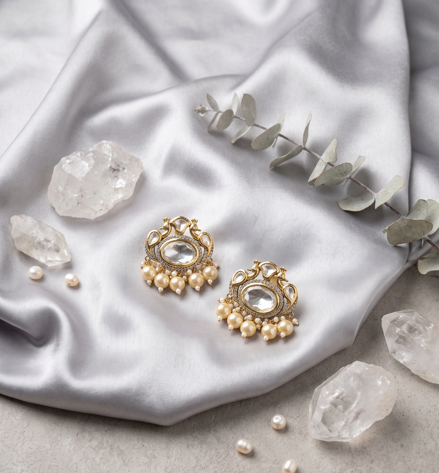 Classic Gold Plated Polki Stud Earrings