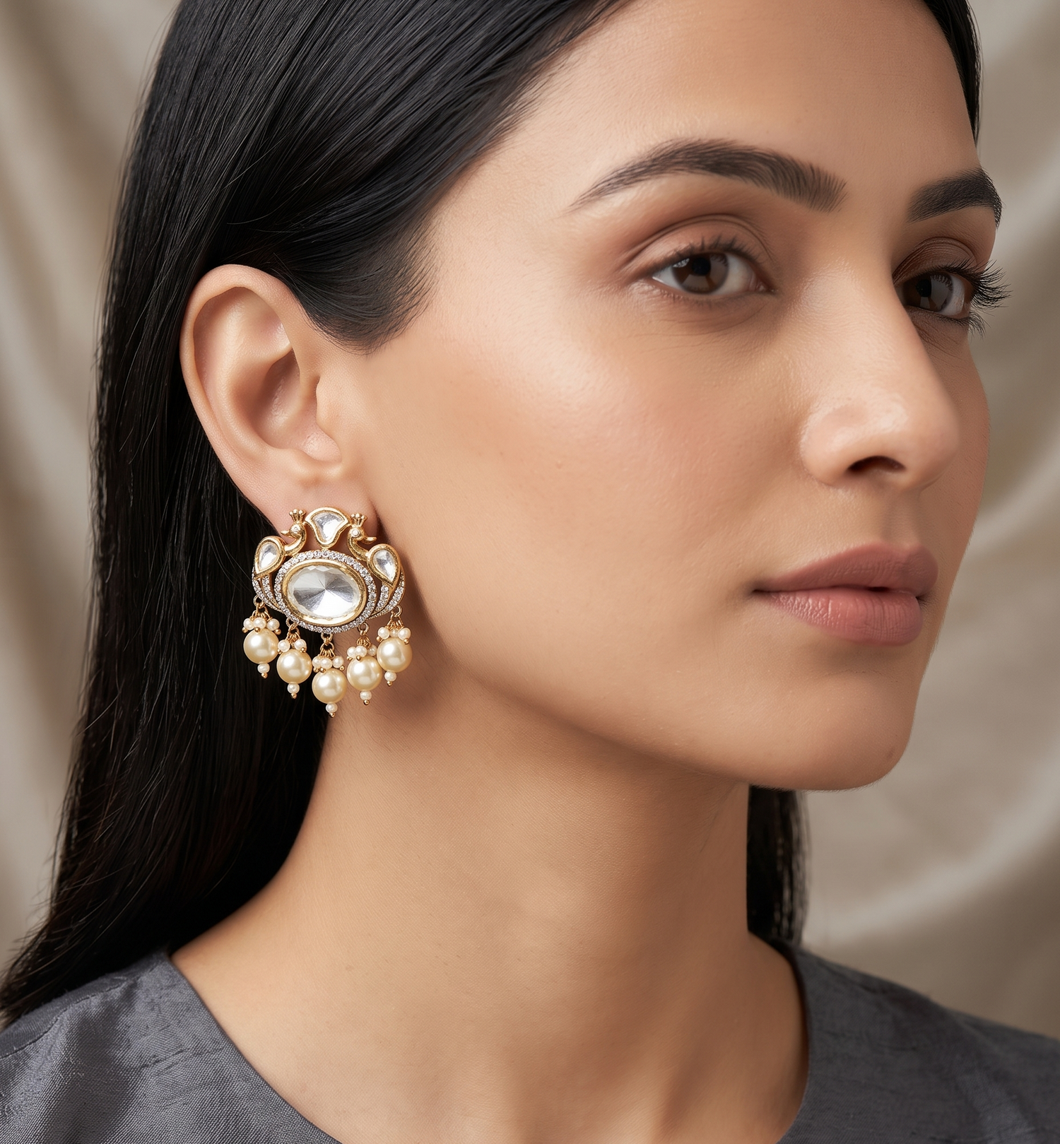 Classic Gold Plated Polki Stud Earrings