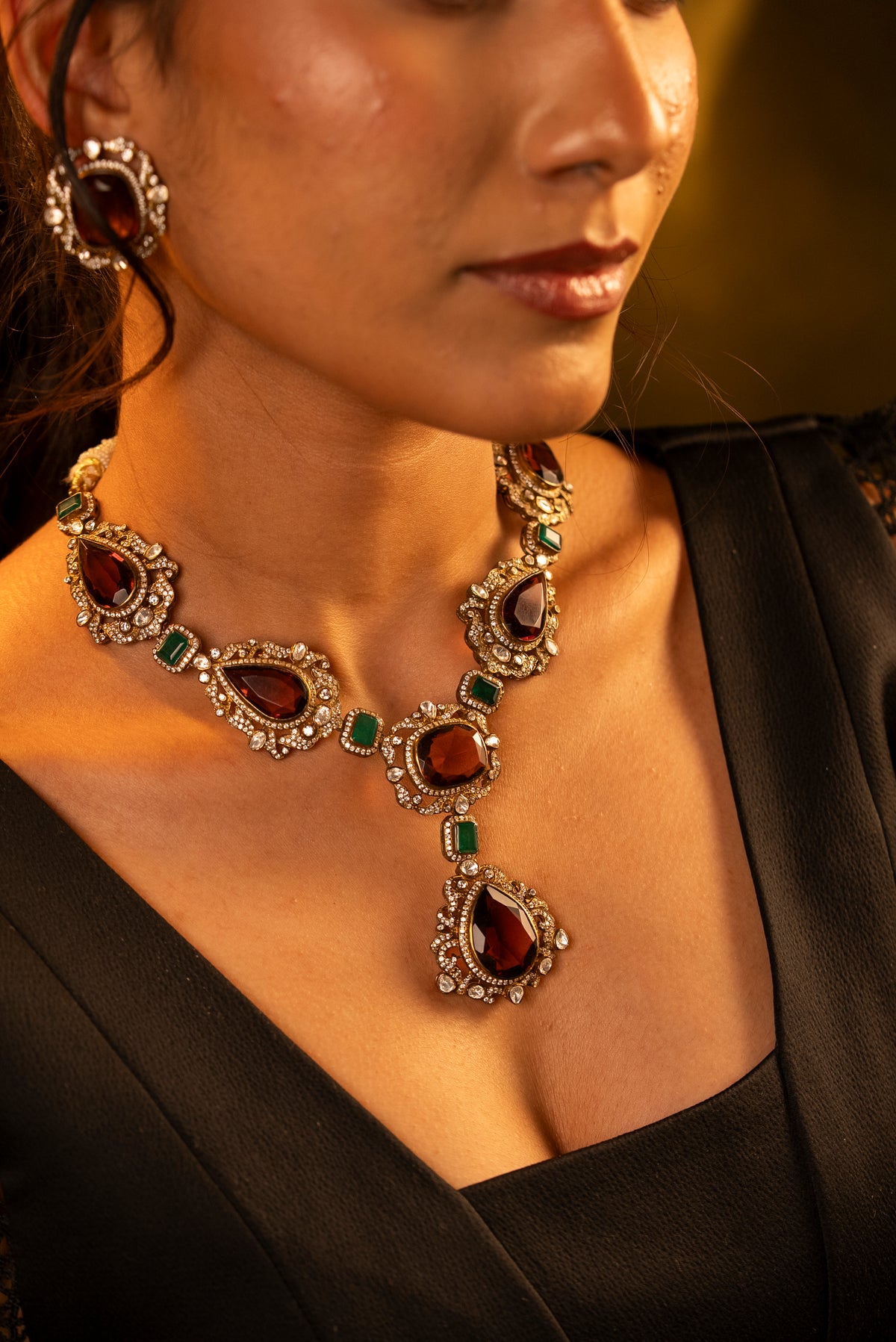 Antique Silver Polki Necklace