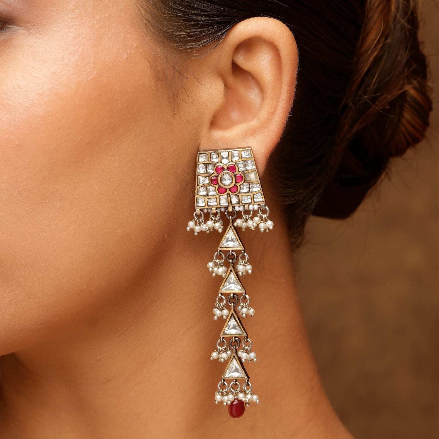 Extended Kundan Polki Necklace Set with Beaded Drops – | Studio Gulabi