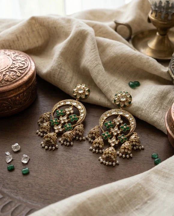 Classic Polki Danglers Earrings – Antique Gold