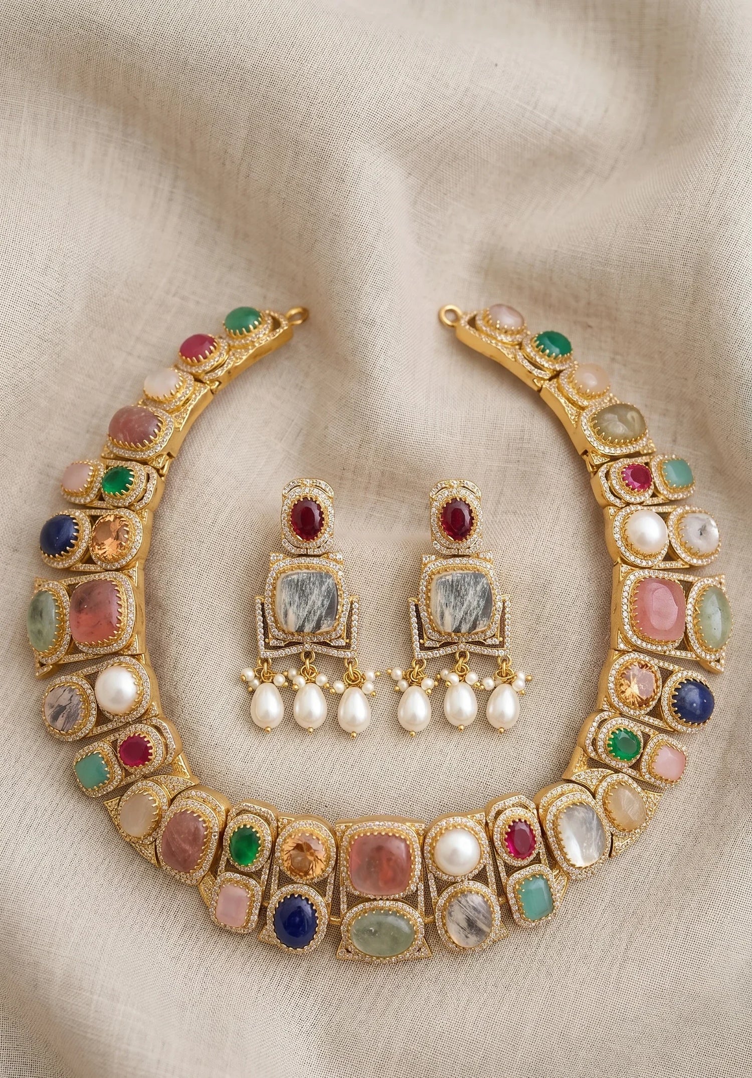 Multicolor Polki Choker Necklace Set – Gold Plated
