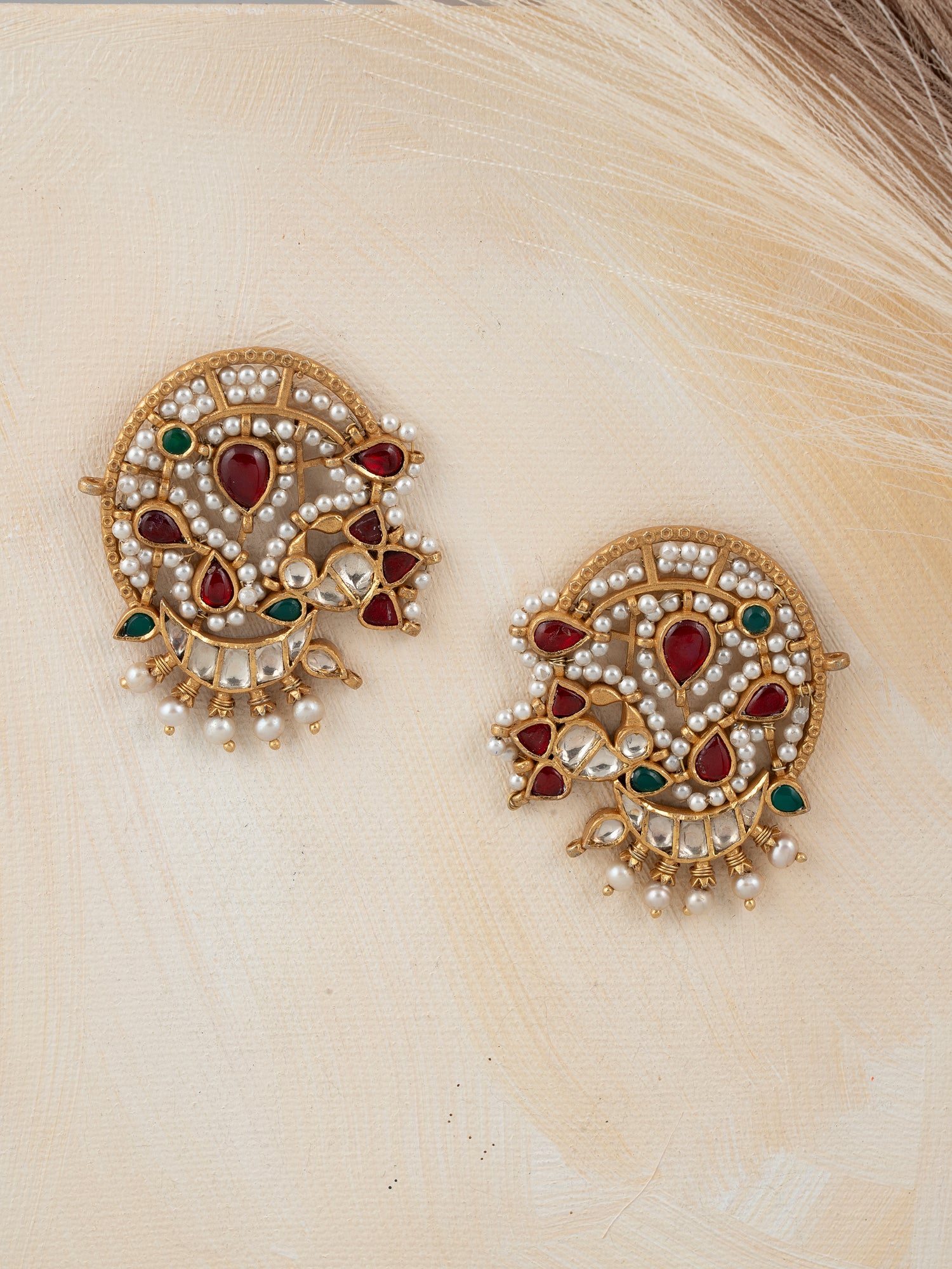 Multicolor Gold Plated Jadau Kundan Earrings