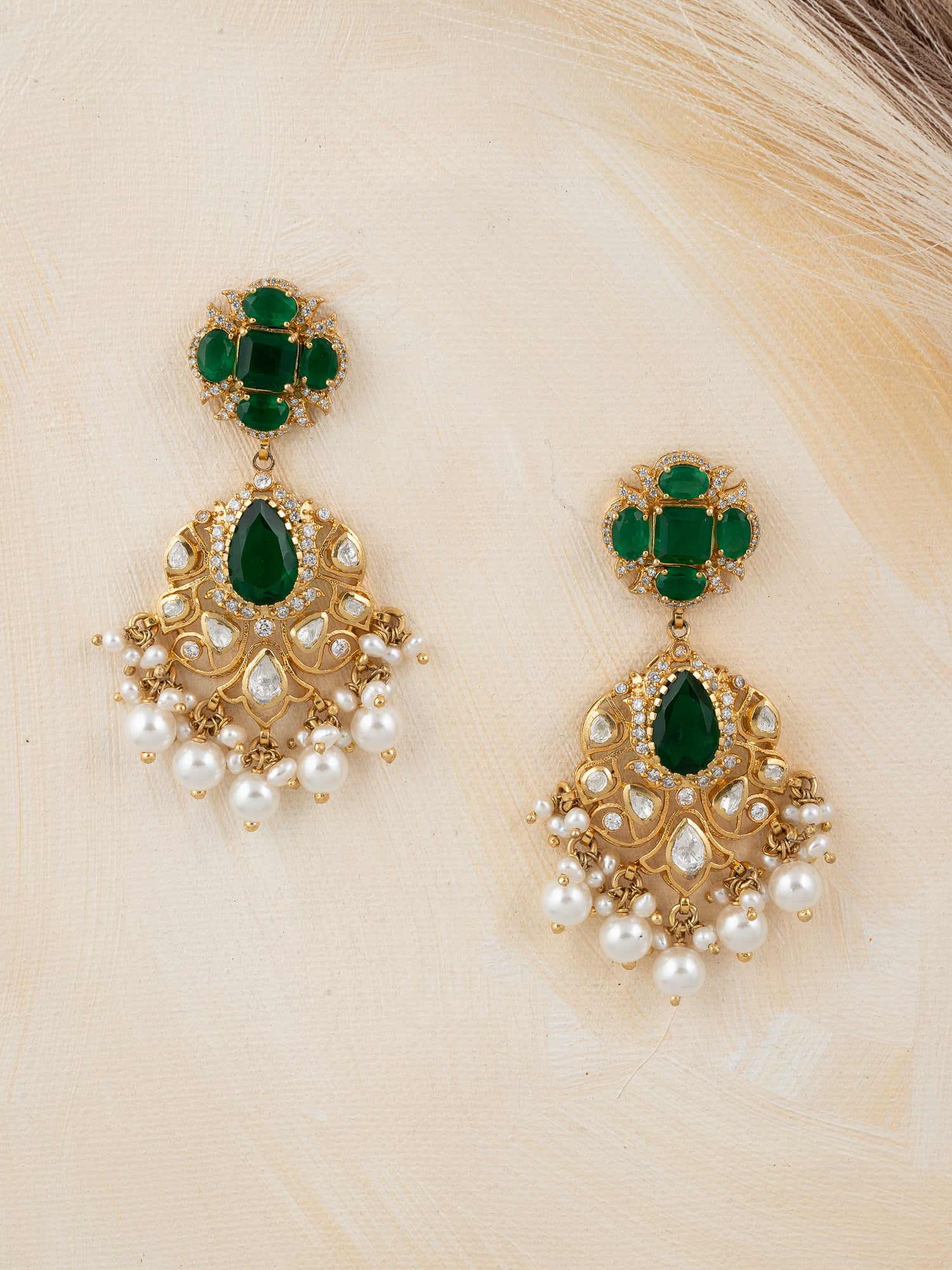 Onyx Polki and Pearl Danglers