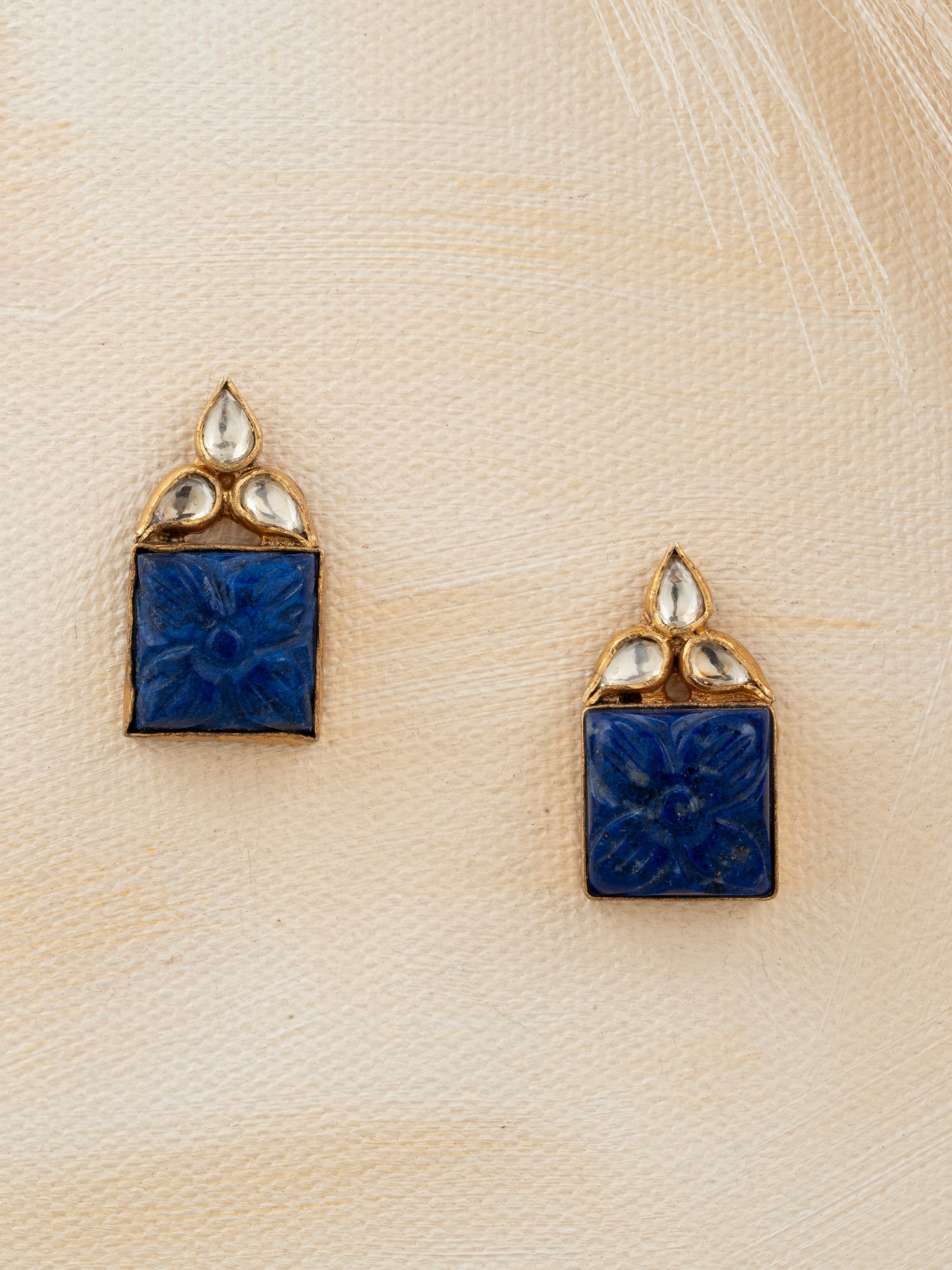Carved Lapiz and Kundan Studs