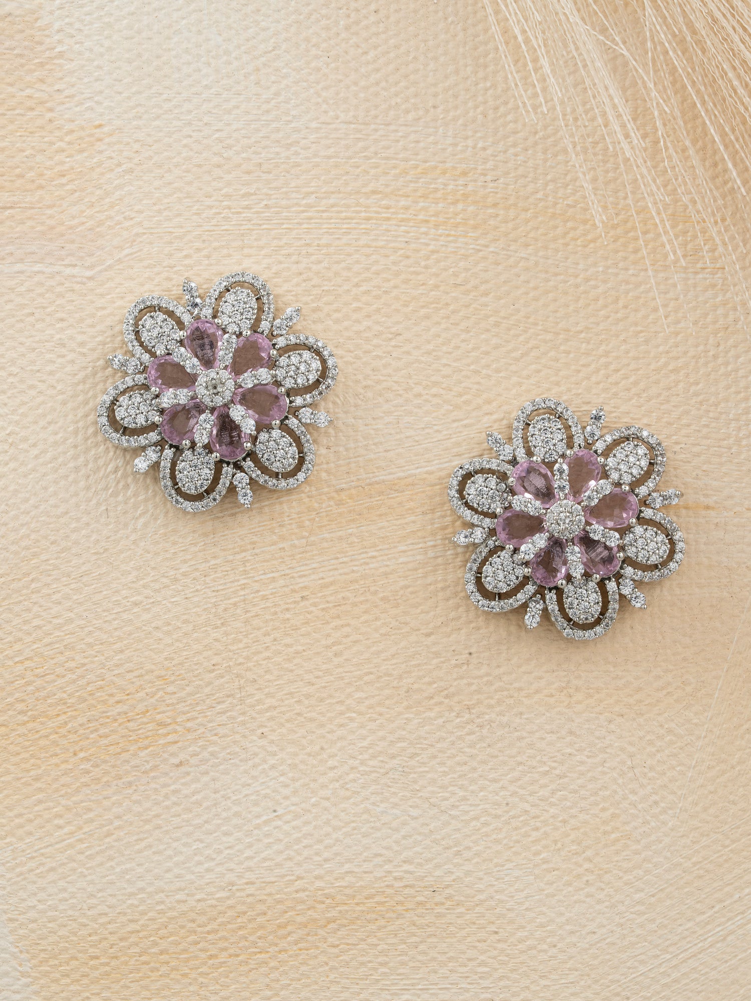 Rose Quartz Floral Cluster Studs