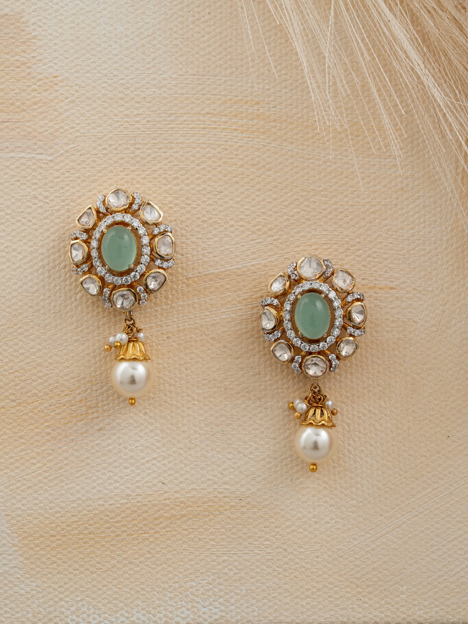 Mint Green & Pearl Drop Studs
