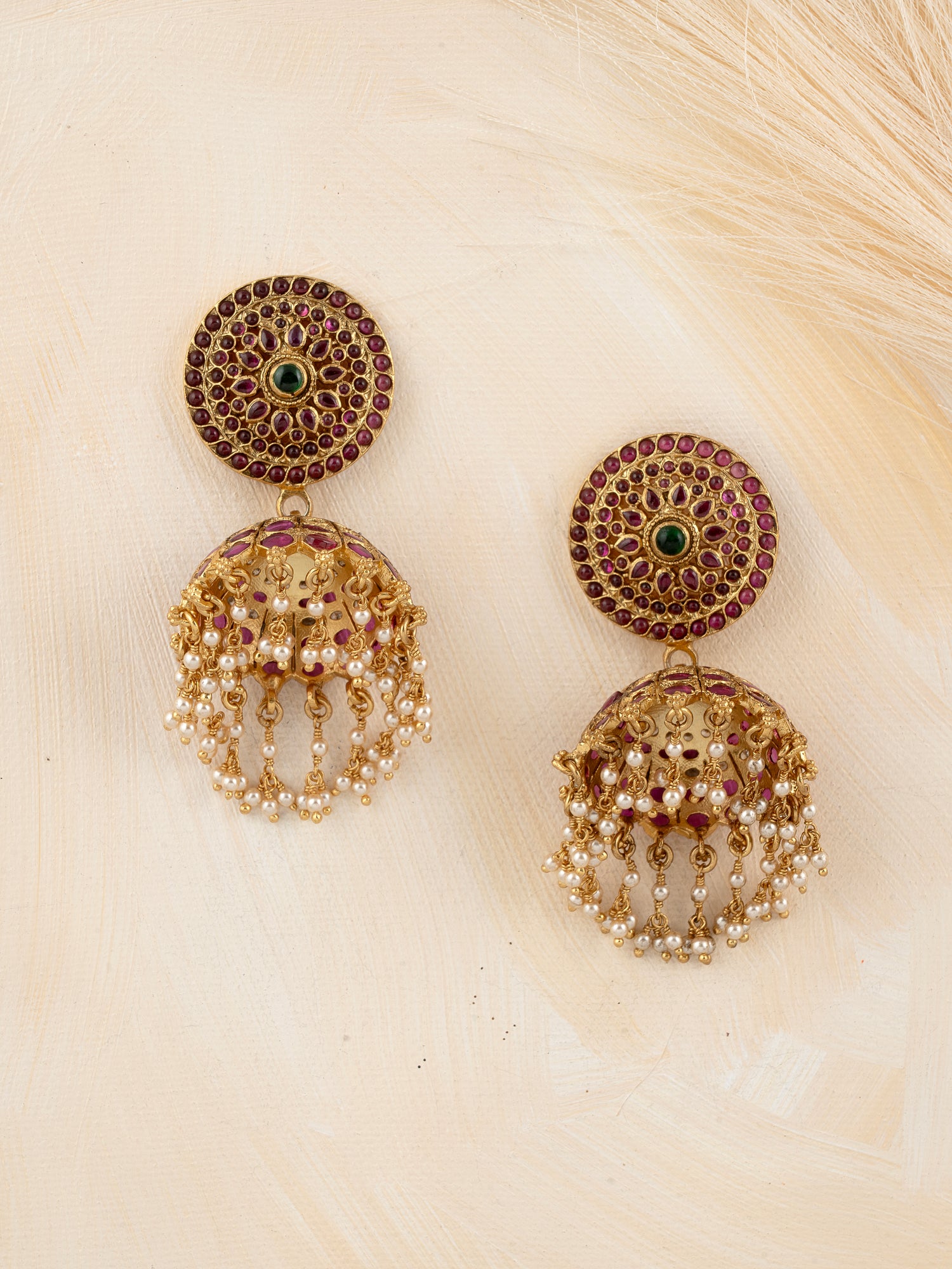 Maroon Colour Kundan Jhumkha