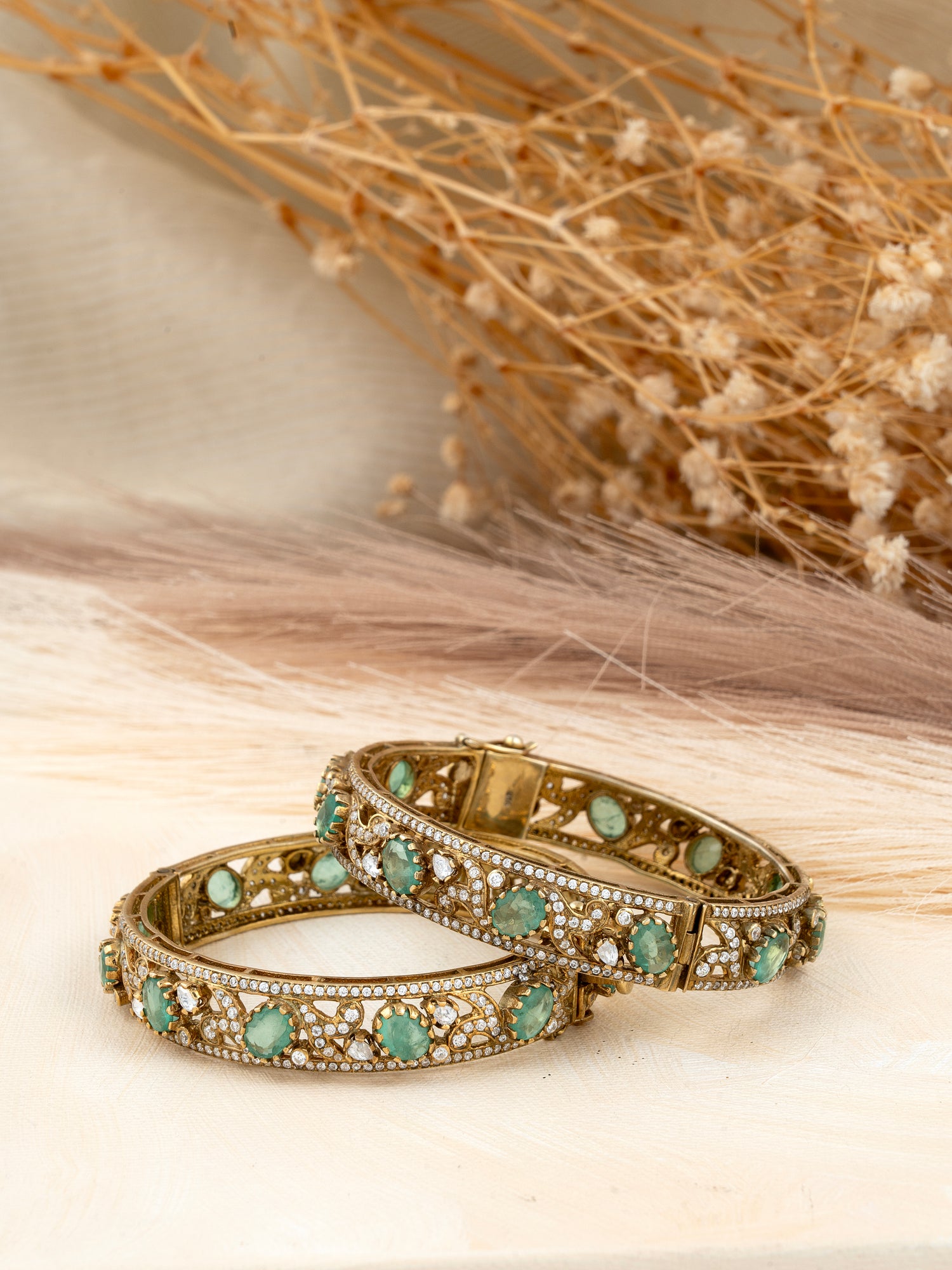 Aquamarine Polki Bangles