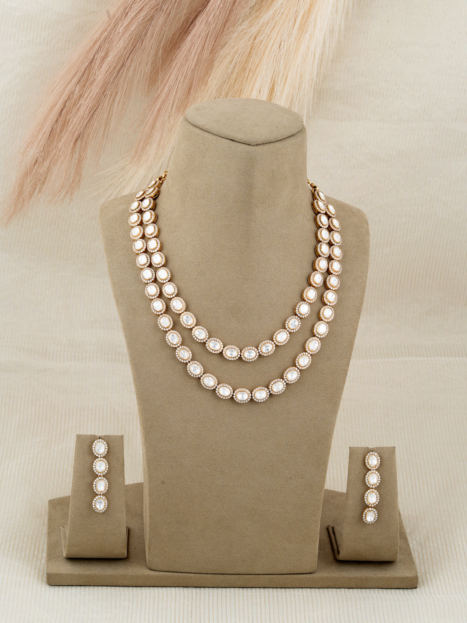 All White CZ & Polki Necklace Set